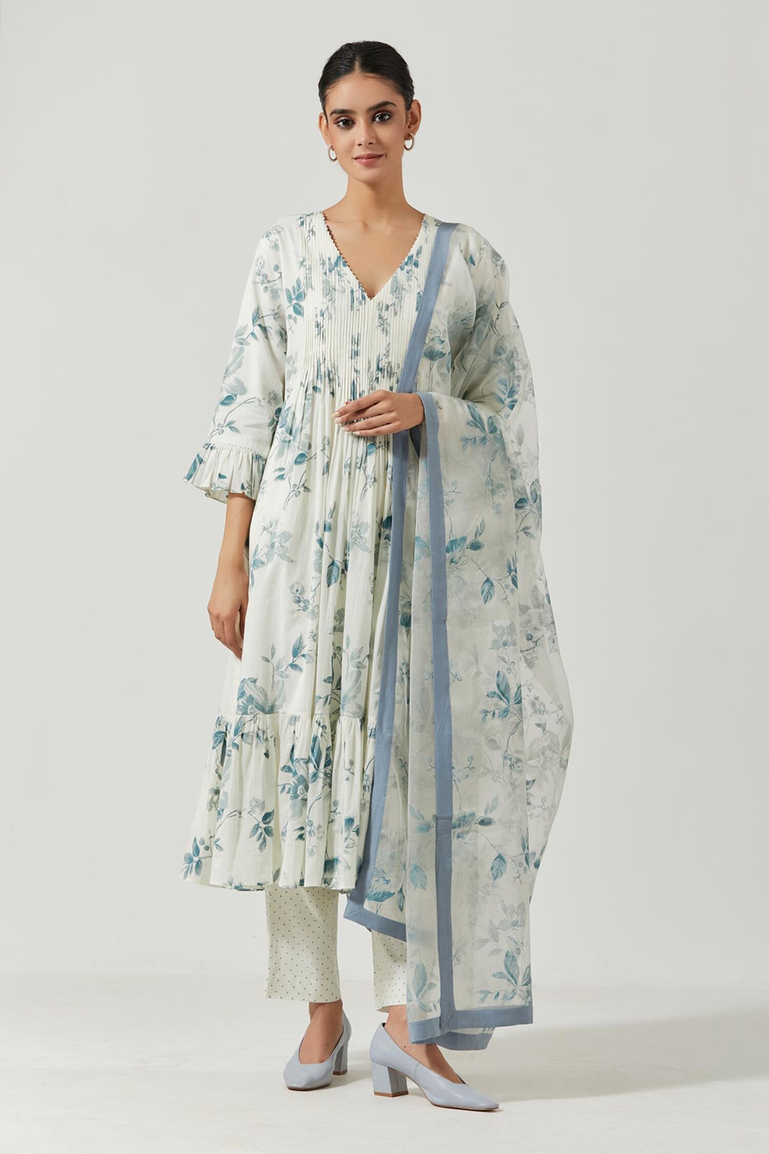 Label Earthen Ivory Cotton Mul Floral Print Kurta Set