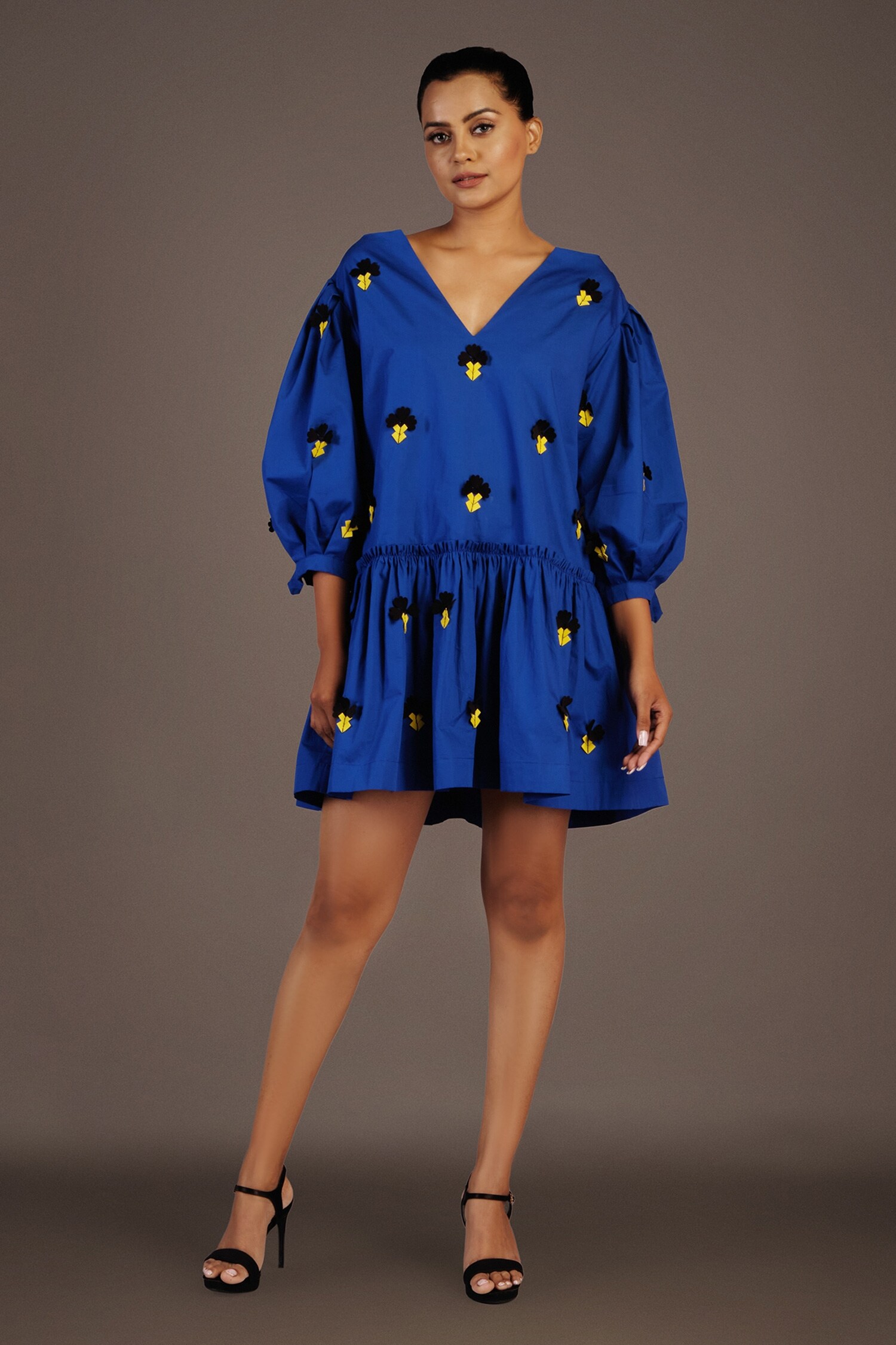 Deepika Arora Blue Cotton Confetti Embroidered Dress