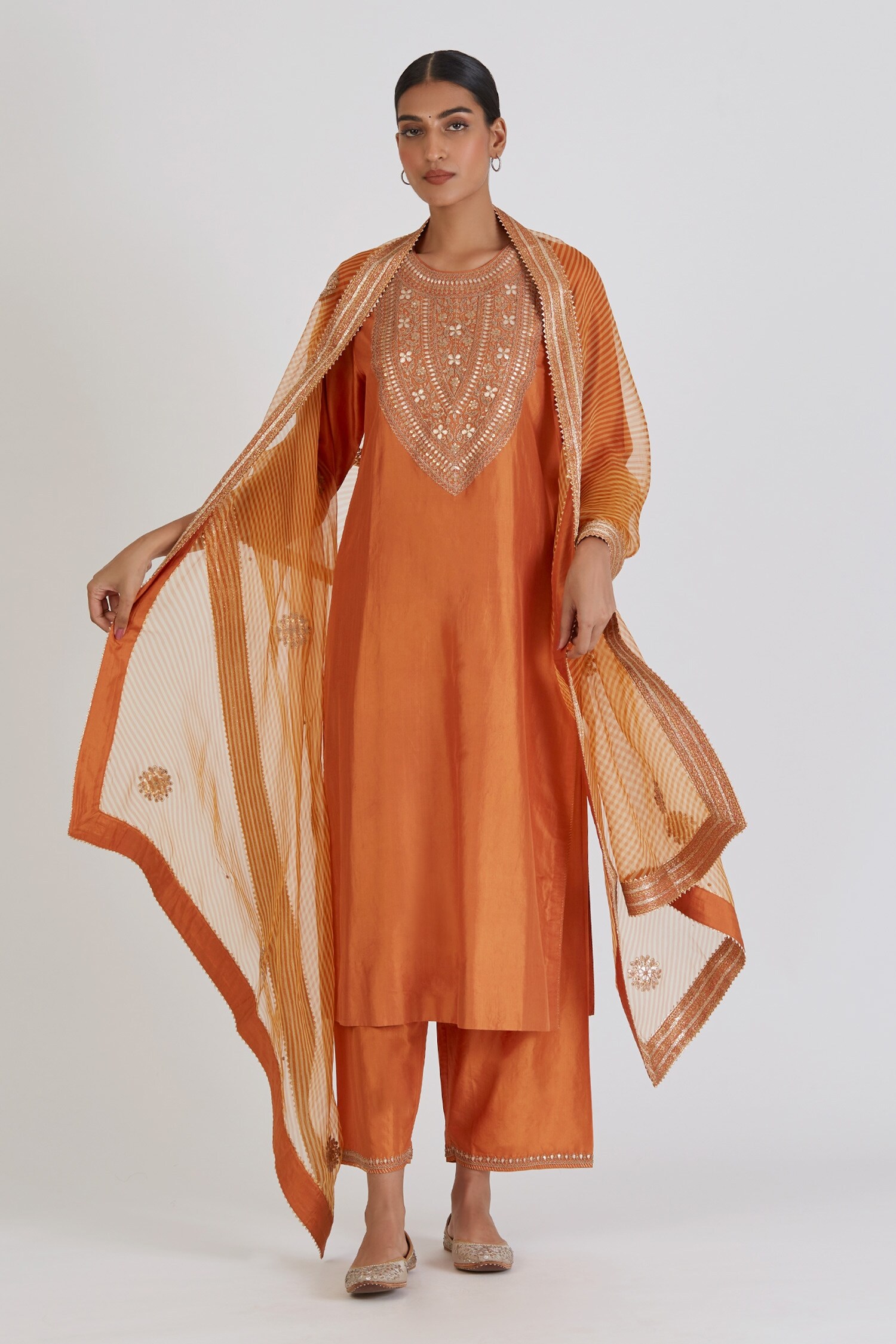 Buy Lajjoo C Orange Zahra Silk Kurta And Pant Set Online Aza Fashions