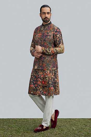 FLORAL ABSTRACT BLACK BUNDI SET