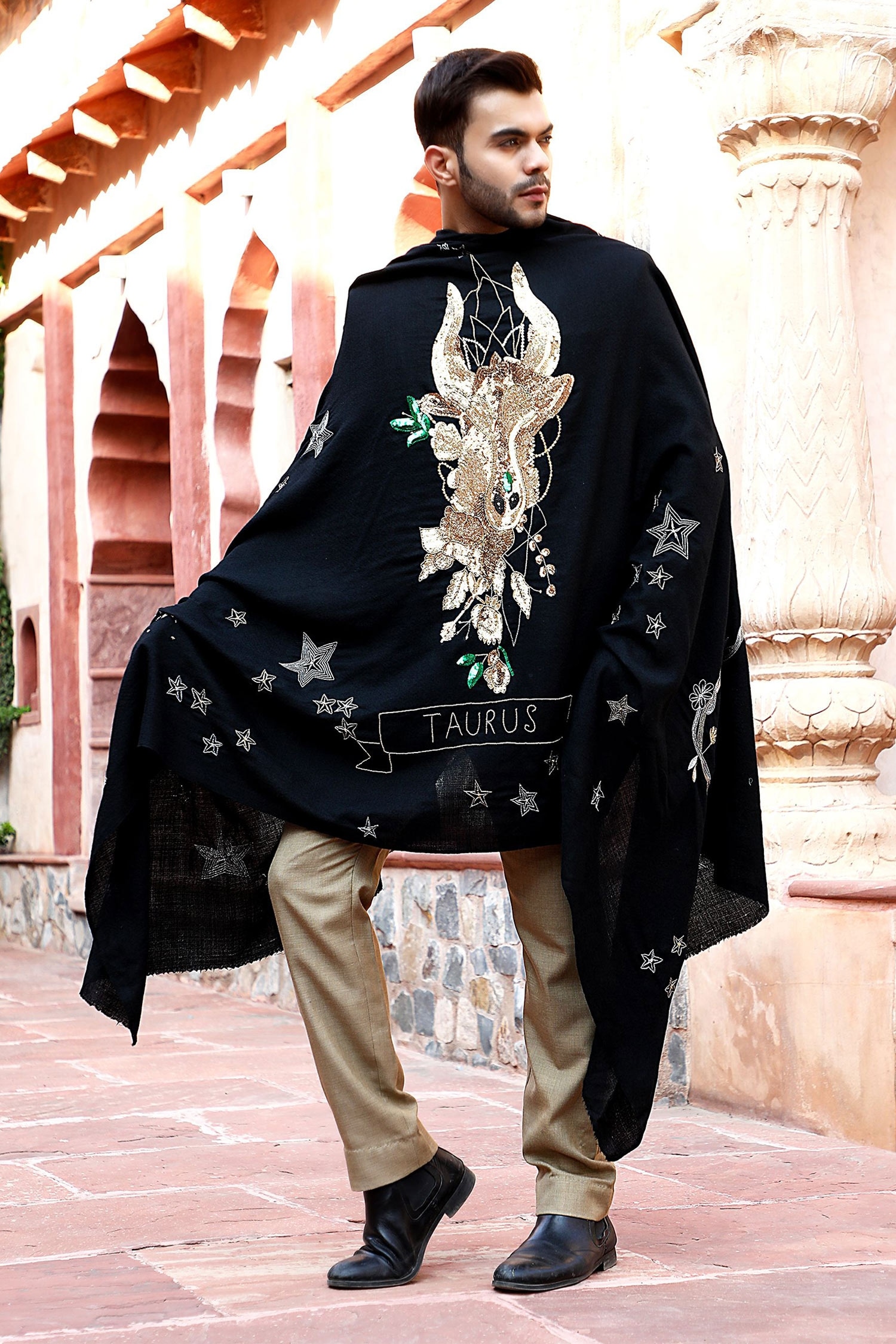 Buy Dusala Shawls Black Taurus Sequin Pipe Embroidered Shawl Online ...