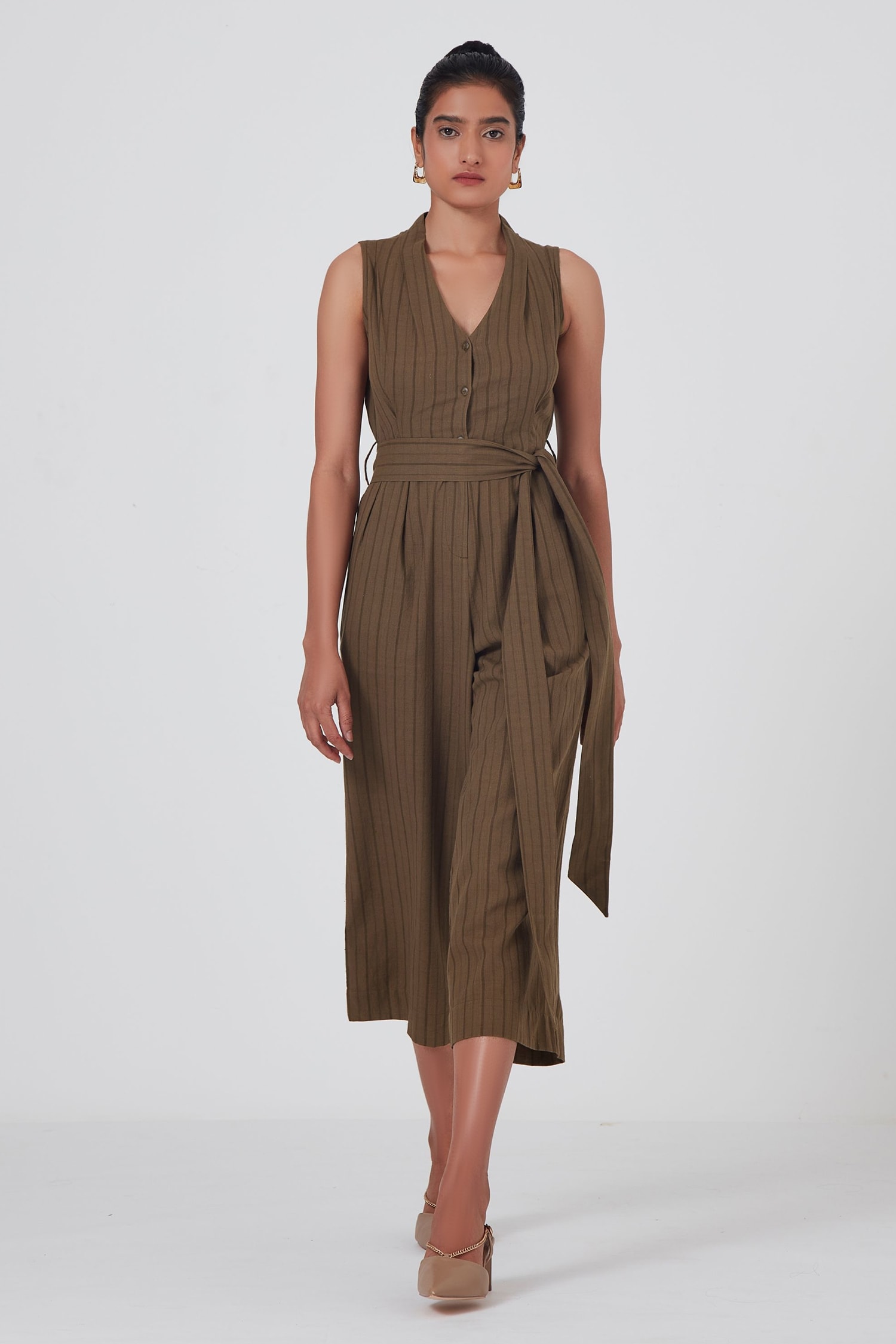 Buy The Summer House Brown Handwoven Cotton Enzo Cropped Jumpsuit