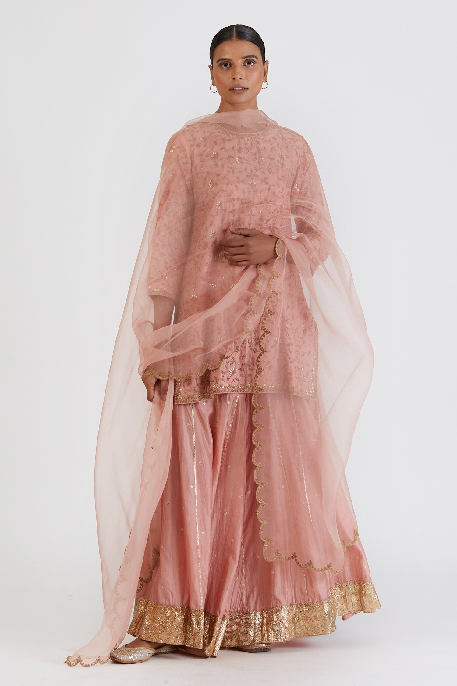Lajjoo C Pink Organza Shruti Embroidered Dupatta