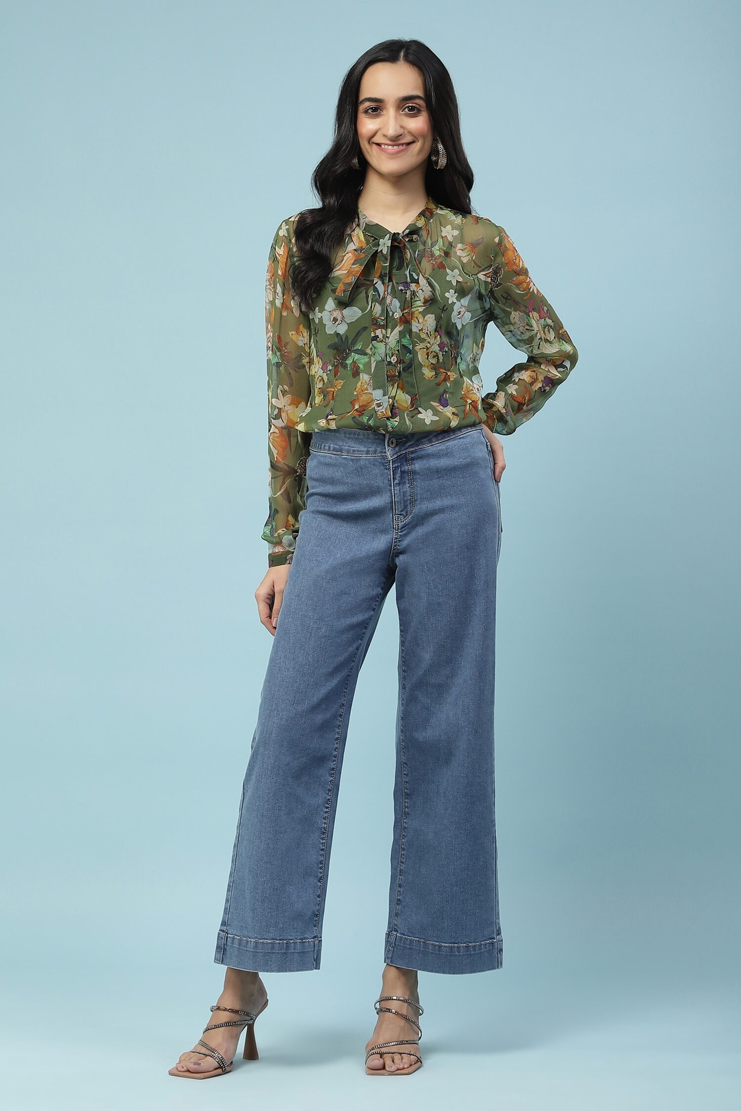 Aarke Ritu Kumar Green Polyester Floral Print Shirt