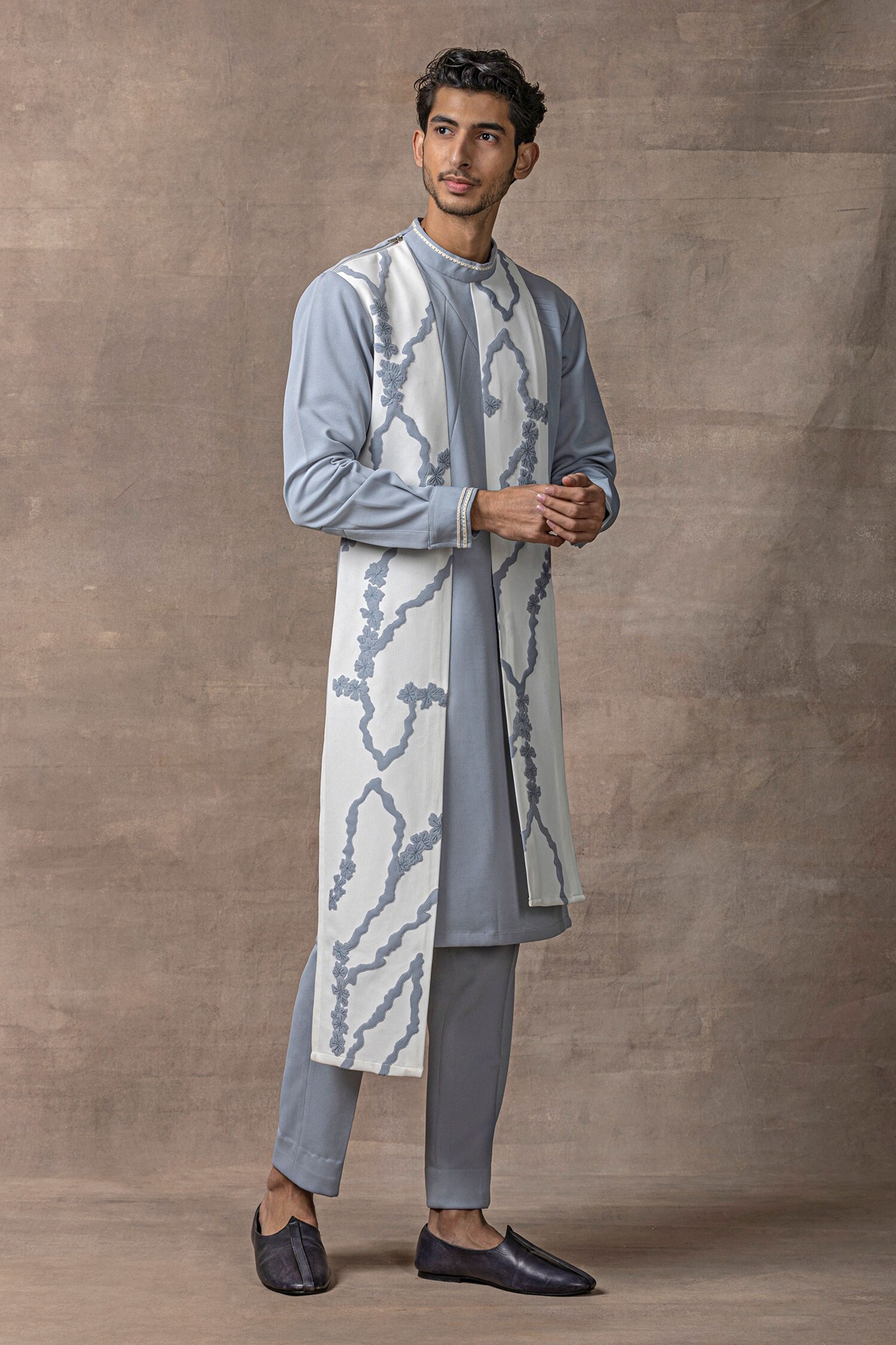 Sarab Khanijou Grey Jersey Applique Embroidered Kurta Set