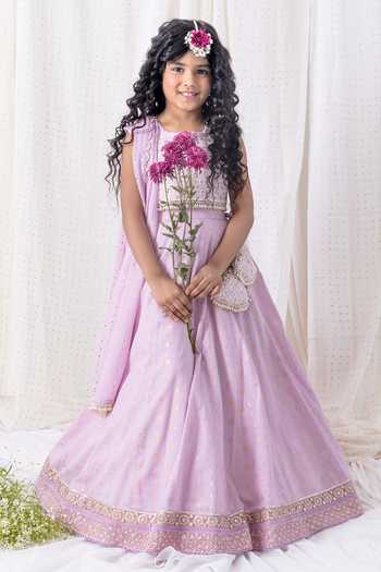 Nautinati Girls' Cotton Blend Woven Festive Floral Print Lehenga & Choli Set