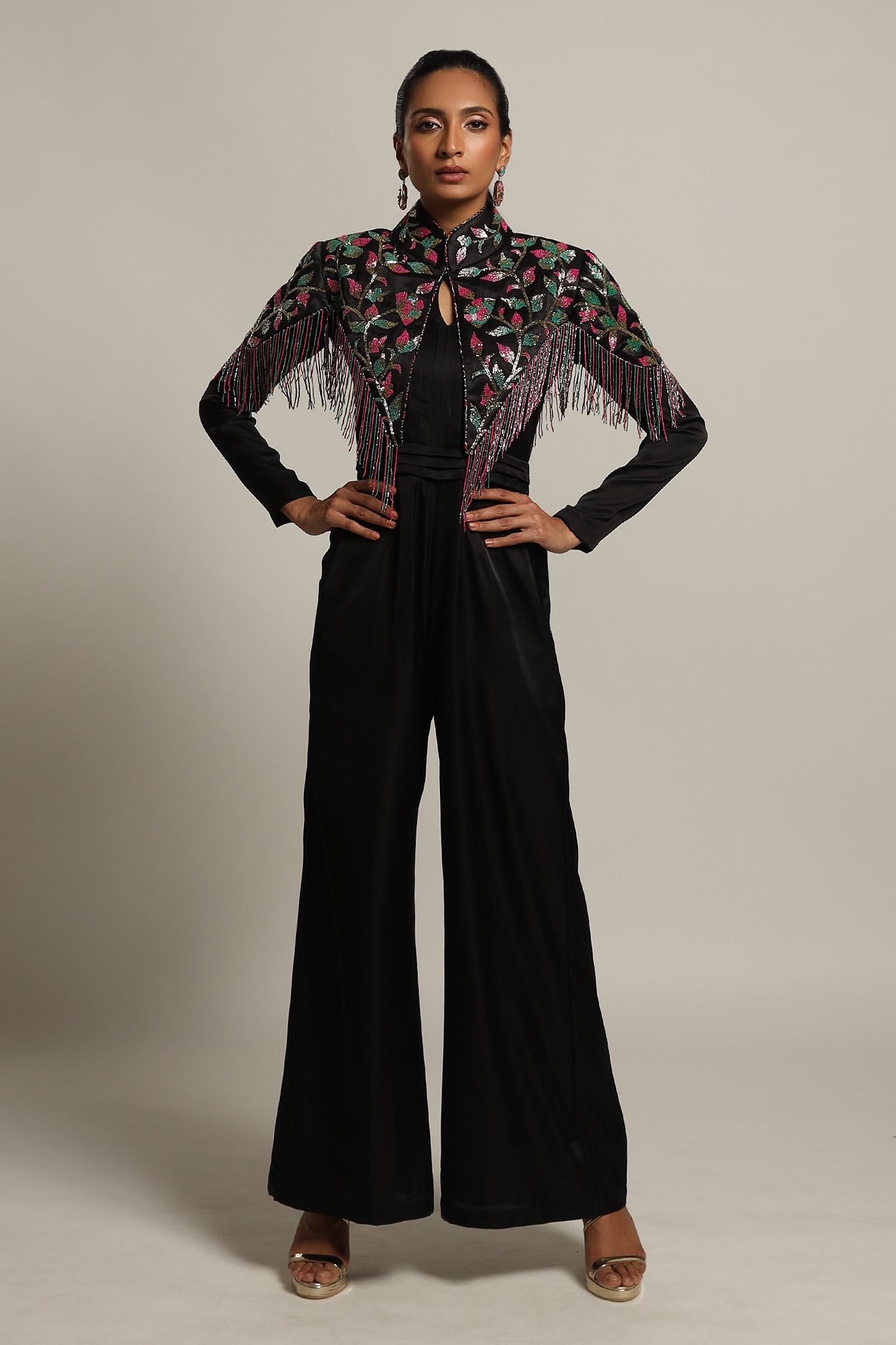 Buy Sejal Kamdar Black Gajji Silk Jumpsuit With Embellished Jacket