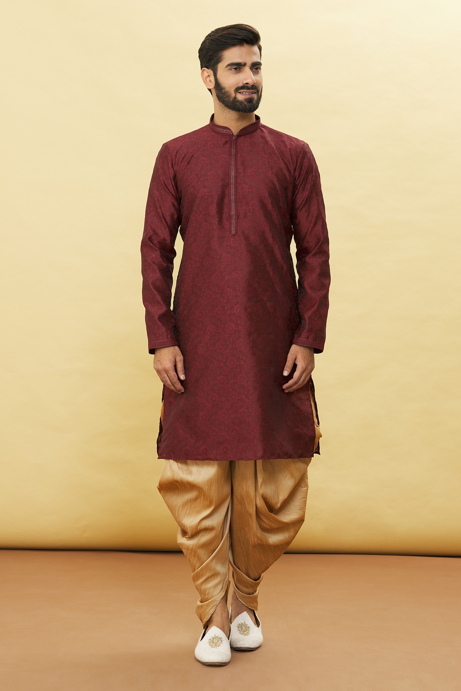 Buy Nazaakat by Samara Singh Maroon Silk Floristry Pattern Full Sleeve