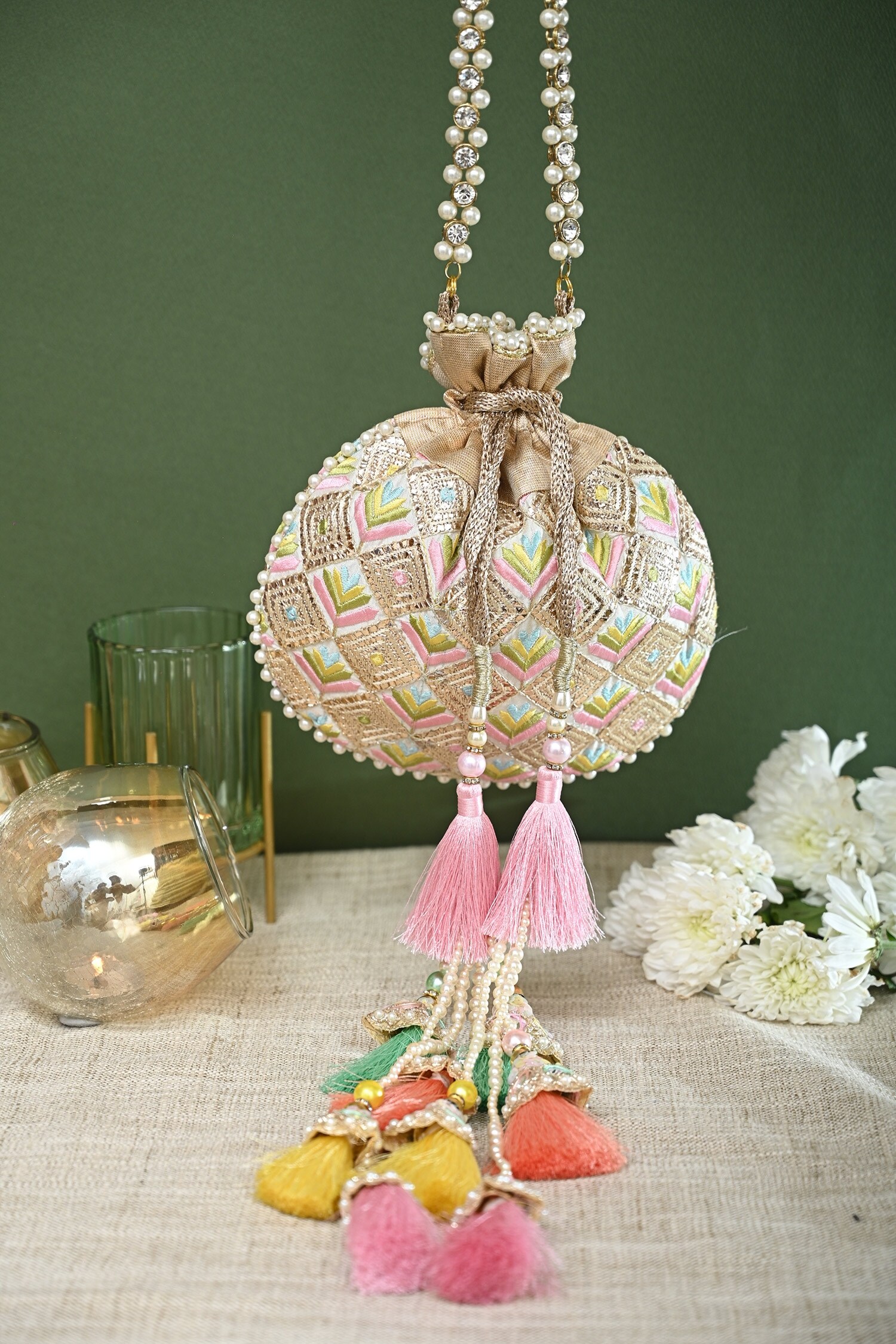 Buy Miar Designs Oorja Geometric Embroidered Potli Bag Online Aza