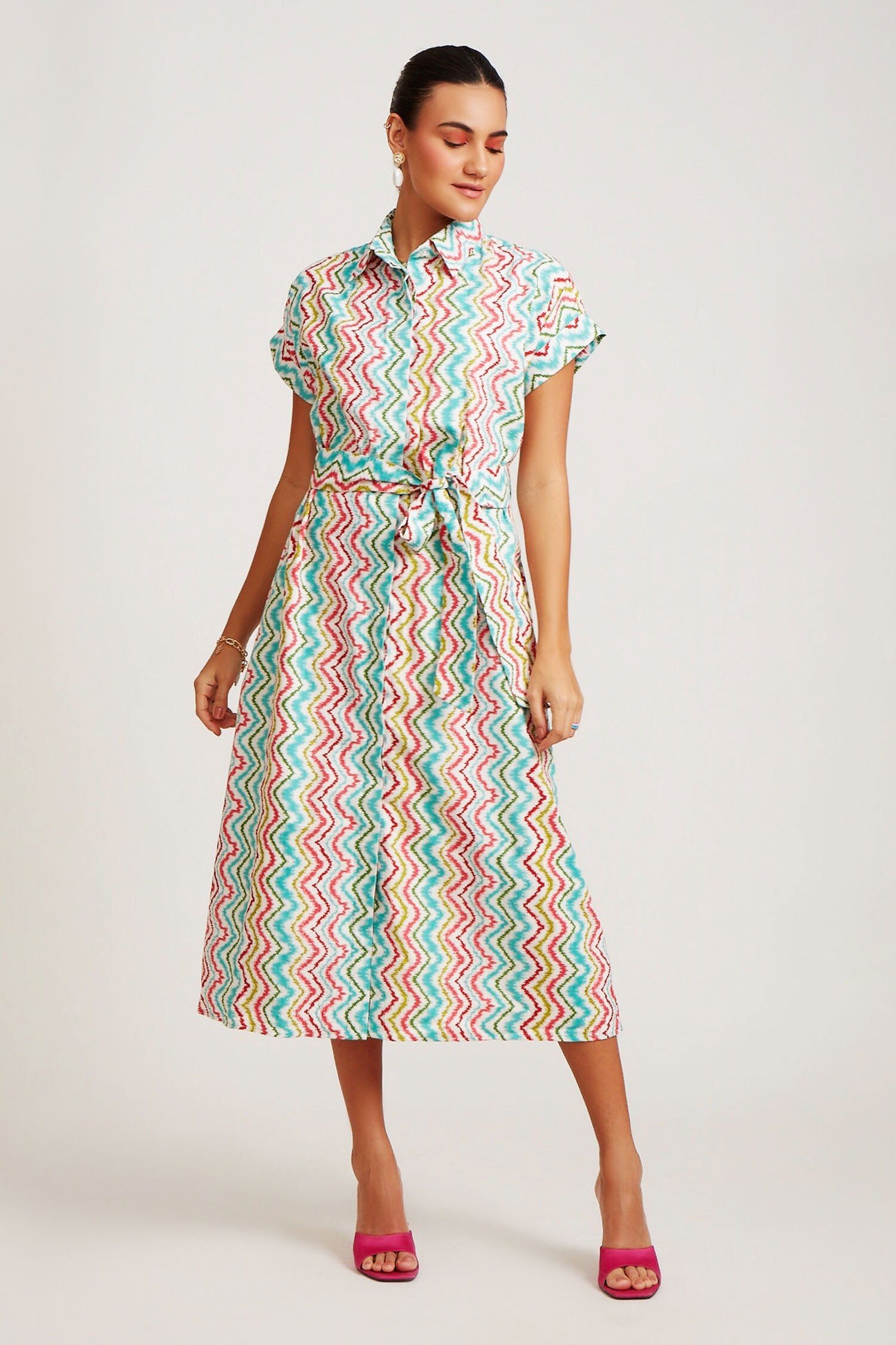 Sorbae Multi Color Cotton Floral Print Shirt Dress