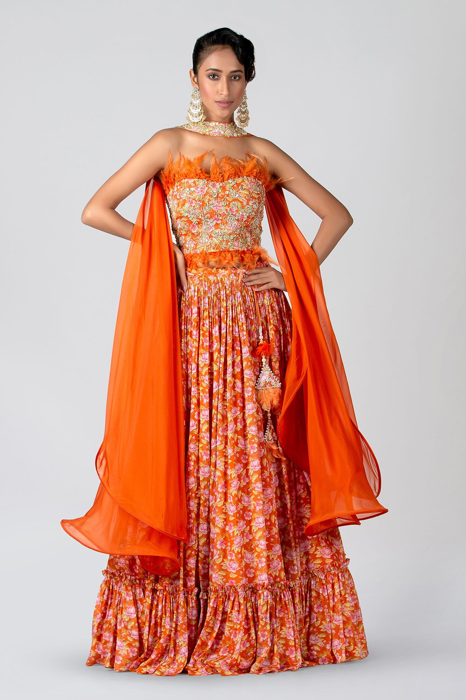 Buy Suruchi Parakh Orange Floral Print Lehenga Set Online | Aza Fashions