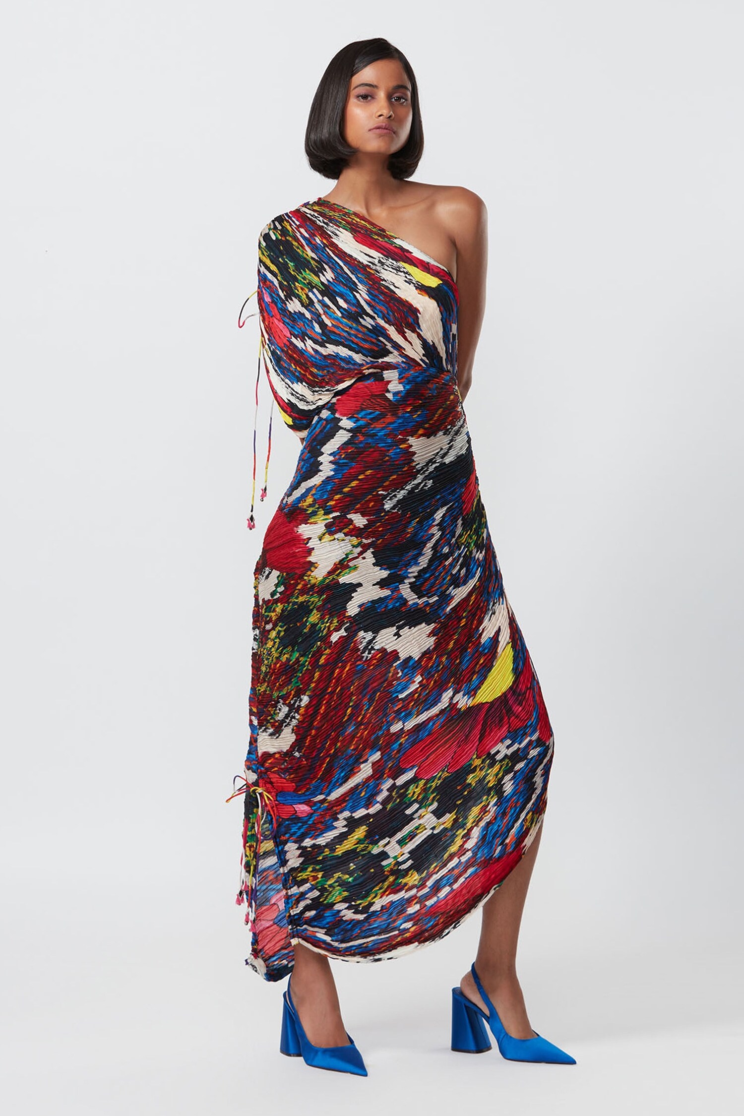 Saaksha & Kinni Multi Color Cotton Silk Hand Micro Pleated Draped Dress