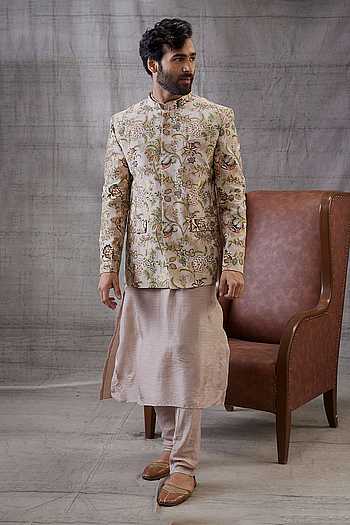 Beige Kurta Brocade Churidar main image 0