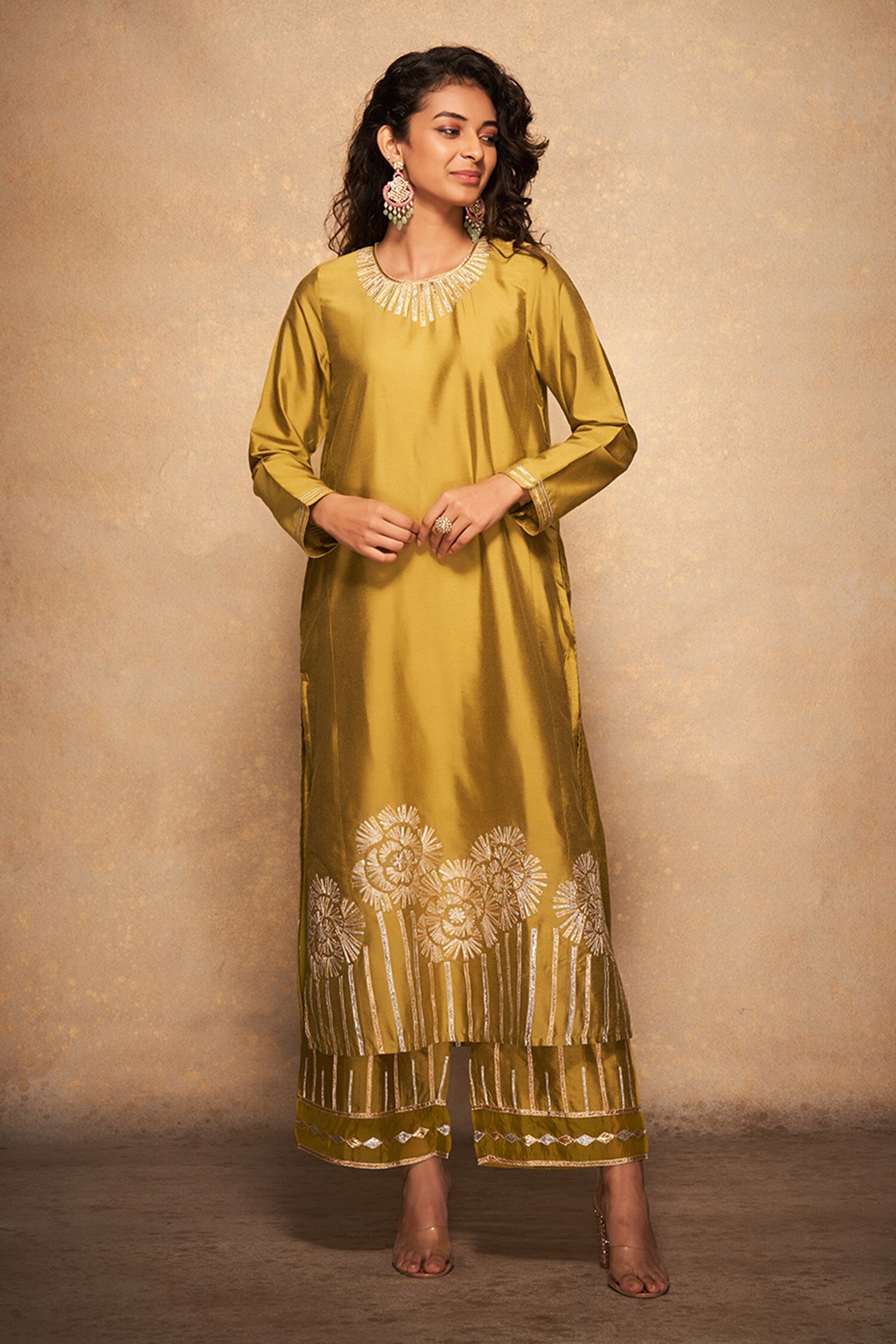 Gulabo by Abu Sandeep Green Pure Chanderi Silk Placement Stripe Pattern Kurta