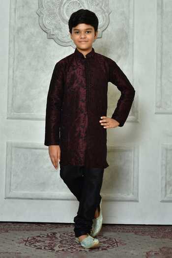 Boy Elephant Kurta Set - Wine