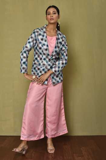 MESH TUNIC  OYSTER COLOR AND SOLID PANT SET