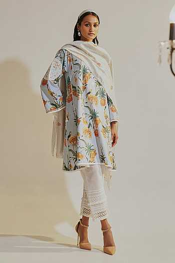 a-line kalidar kurta - Sapphire Night & Silver Blooms