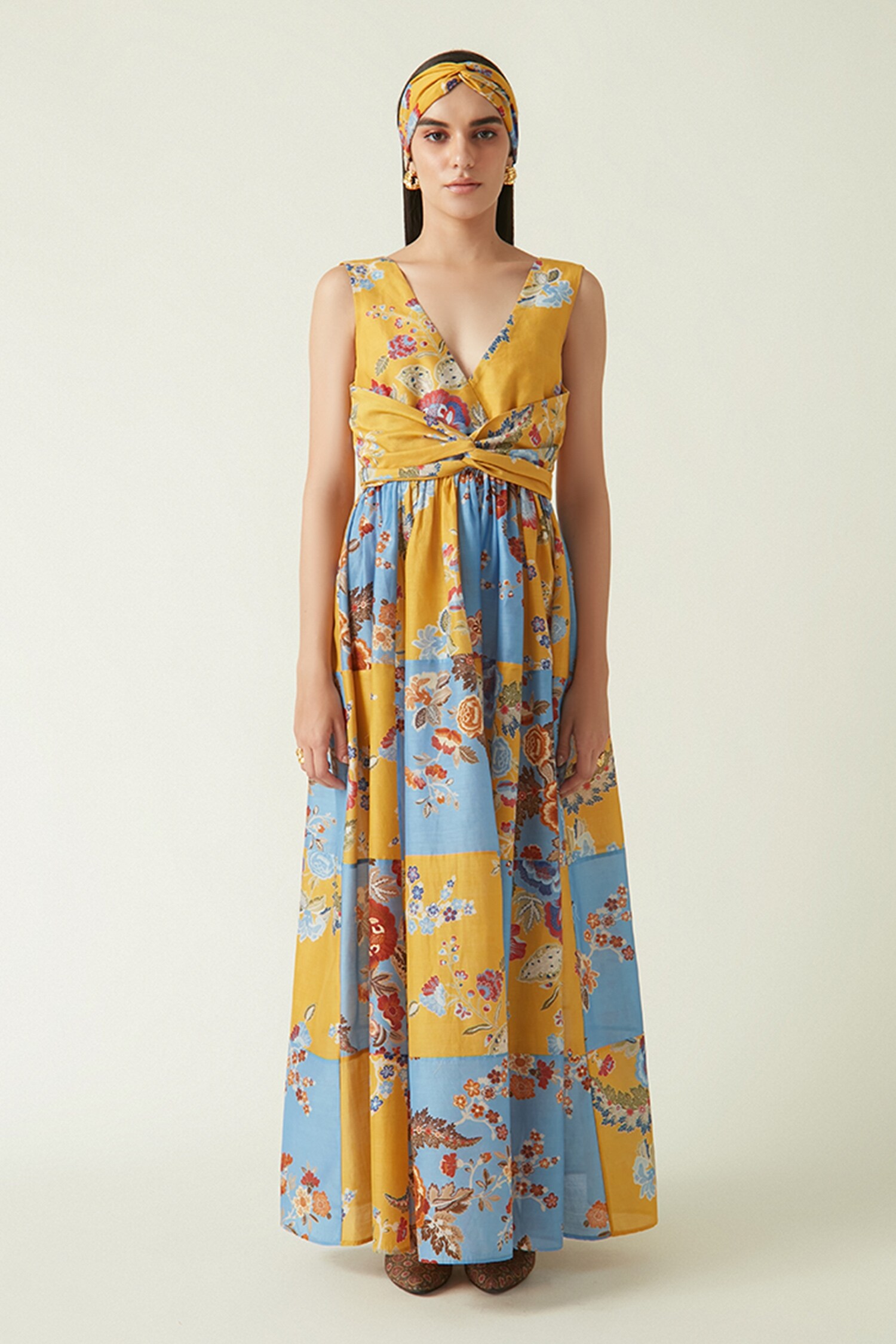 Payal Pratap Yellow Cupro Cotton Tokala Flower Vine Print Dress