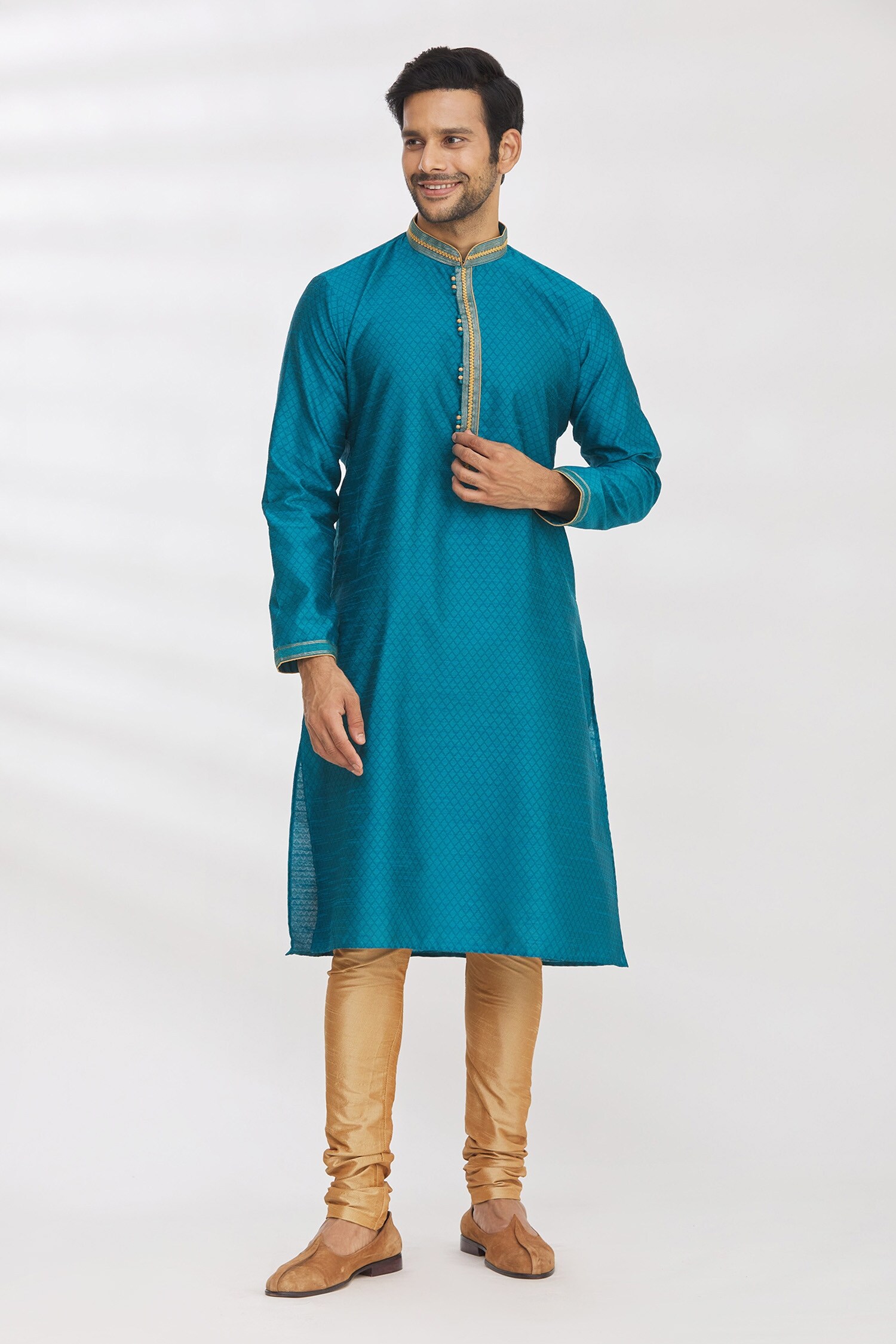 Buy Aryavir Malhotra Blue Jacquard Silk Brocade Kurta Set Online Aza