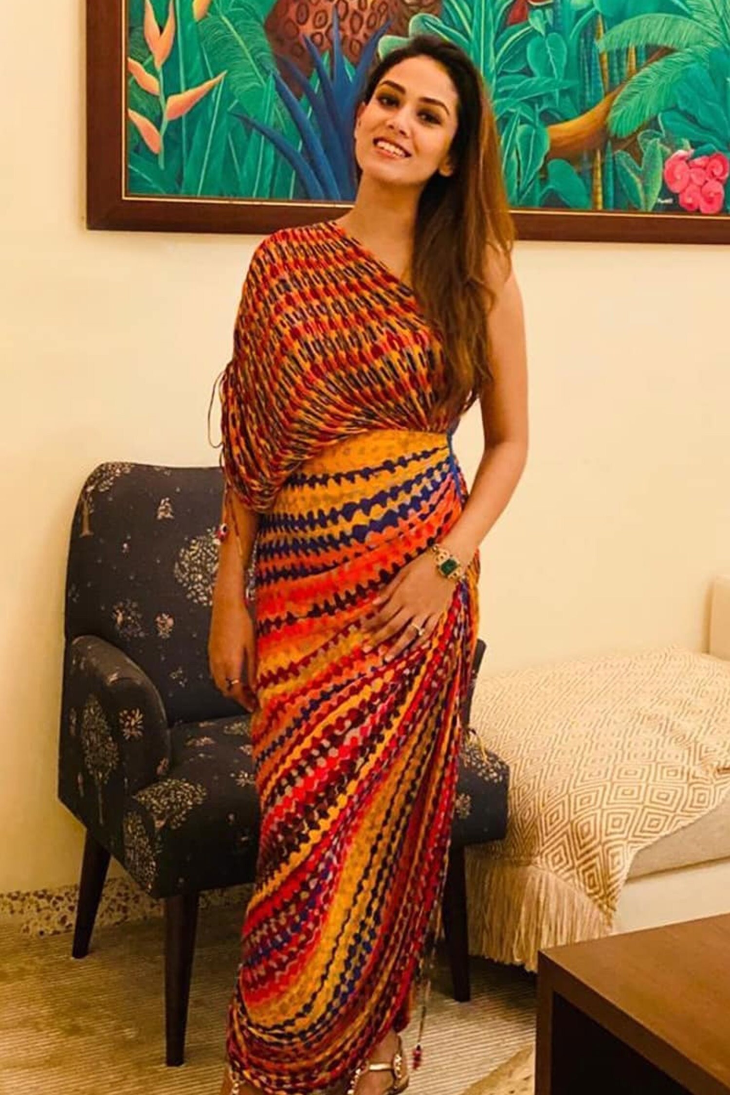 Saaksha & Kinni Multi Color One Shoulder Pleated Dress