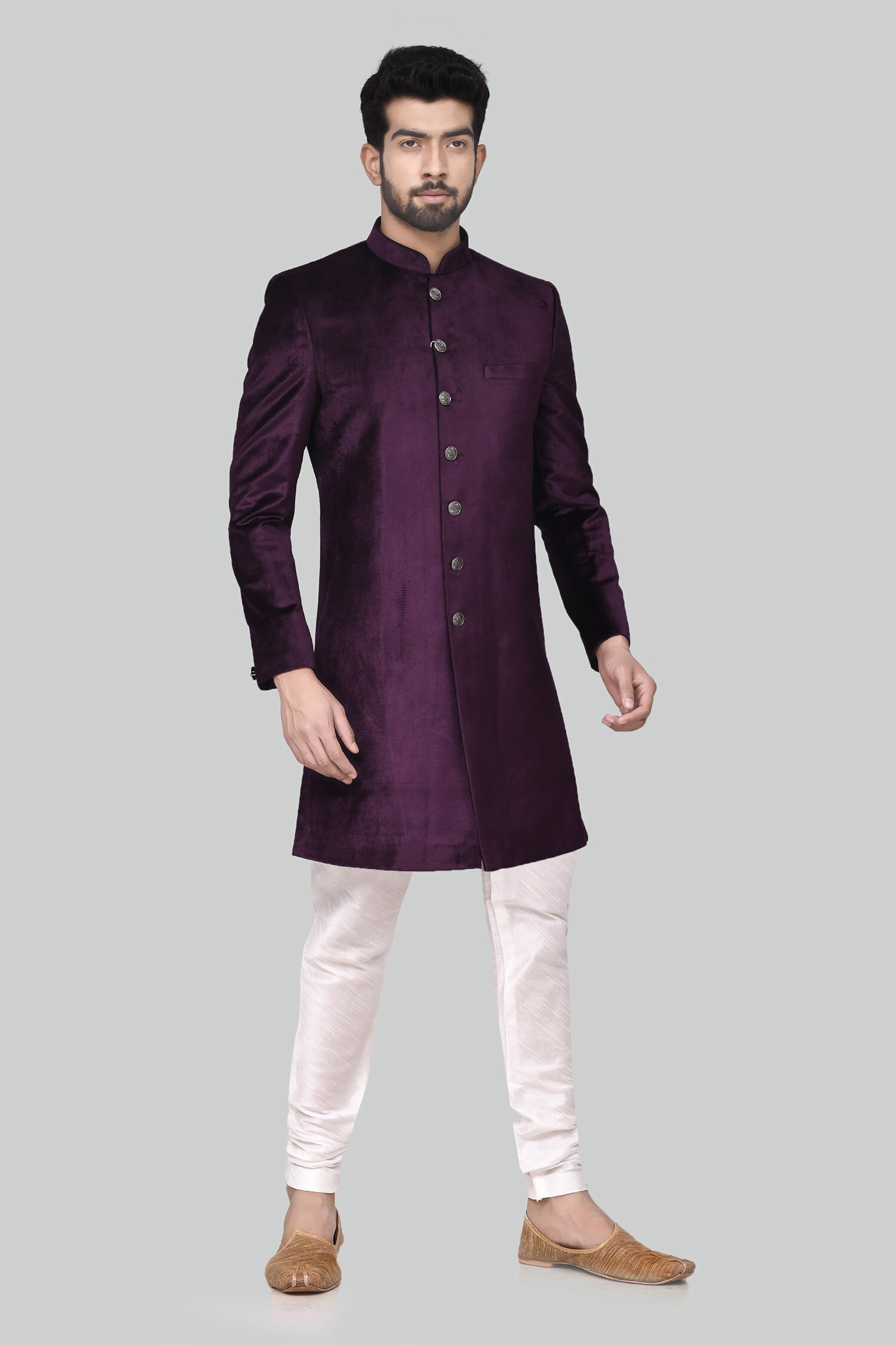 Buy Arihant Rai Sinha Purple Velvet Sherwani Set Online | Aza Fashions