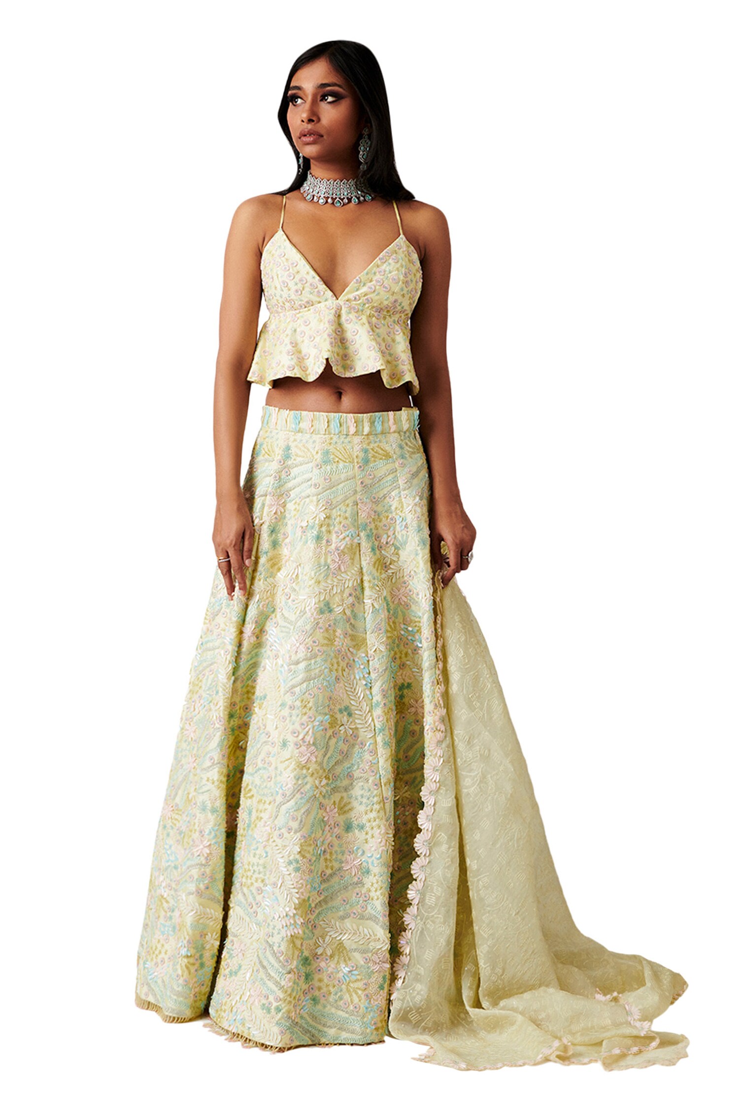 Amaare Green Taffeta Embellished Lehenga Set