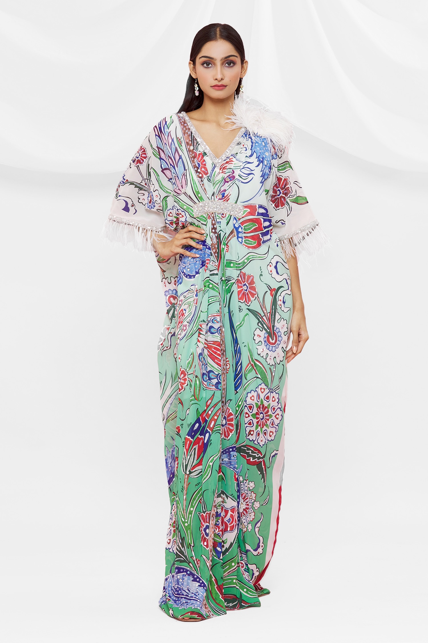 Buy Pria Kataria Puri White Floral Pattern Kaftan Online | Aza Fashions