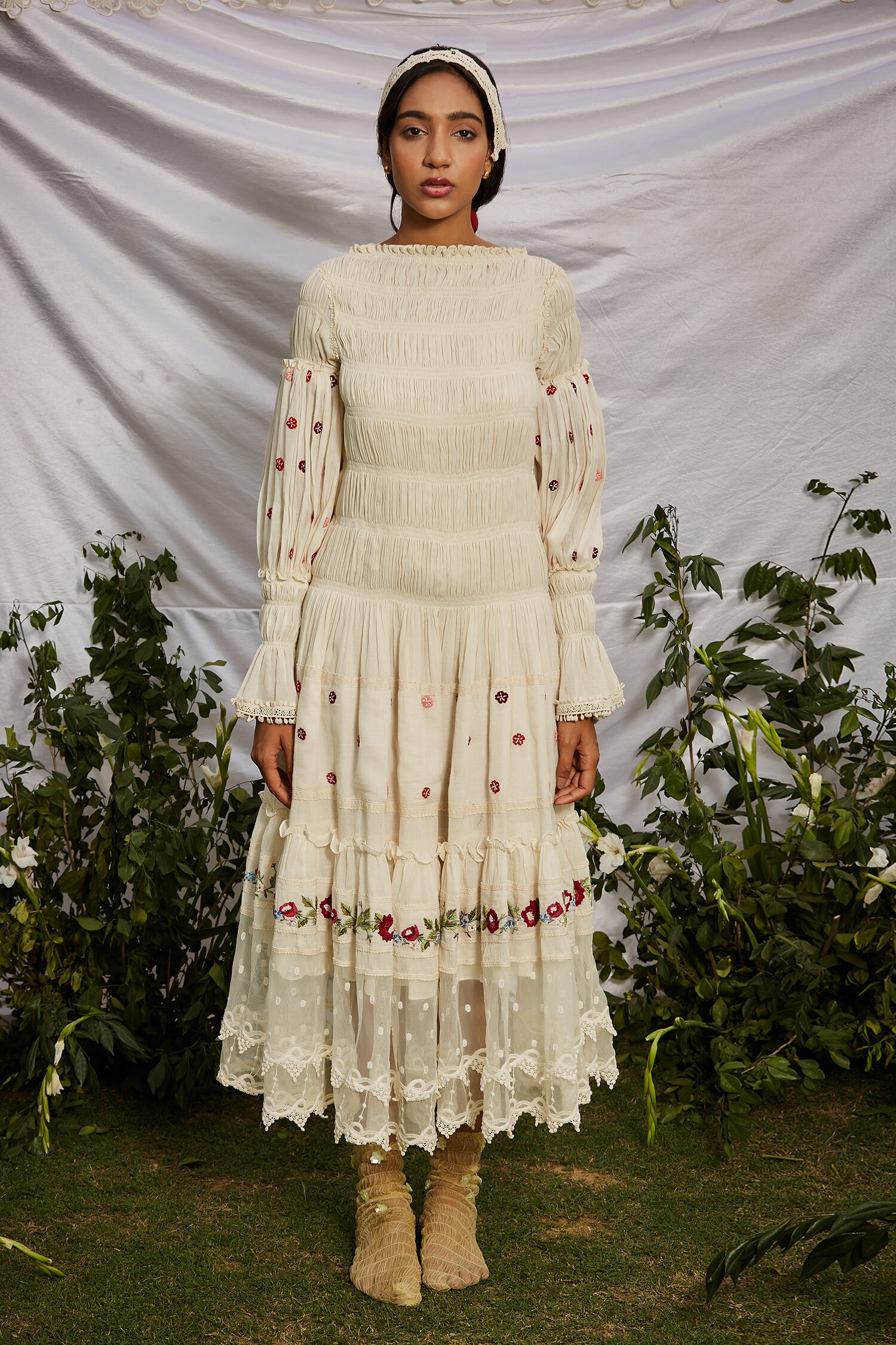 Interpret White Cotton Voile Embroidered Dress