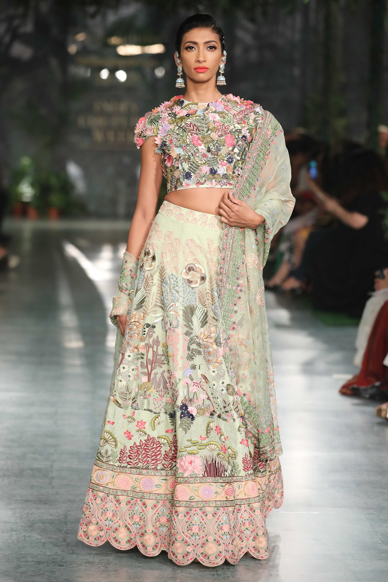 Rahul Mishra Green 3d Embroidered Blouse
