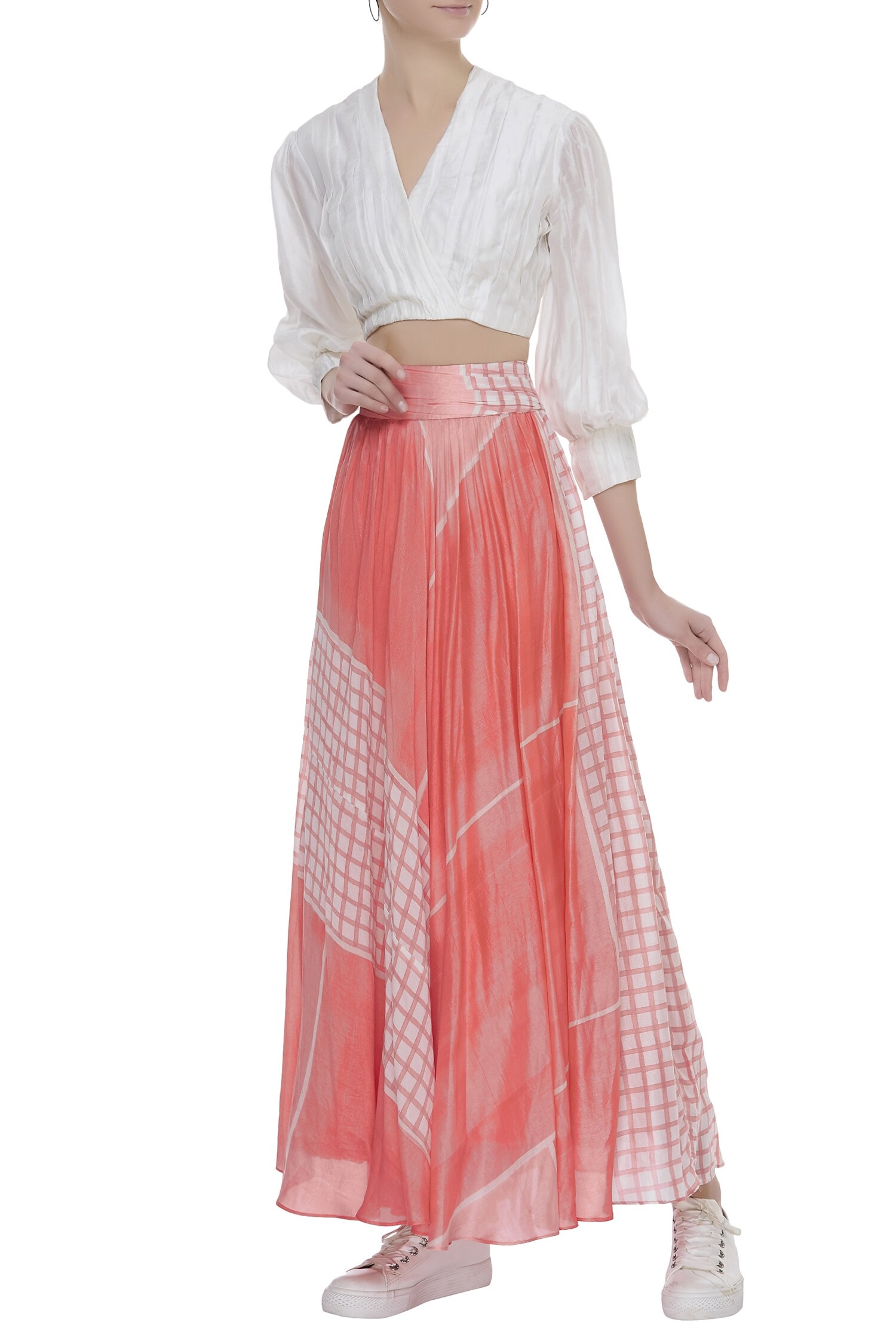Vedika M White Hand Painted Skirt Set