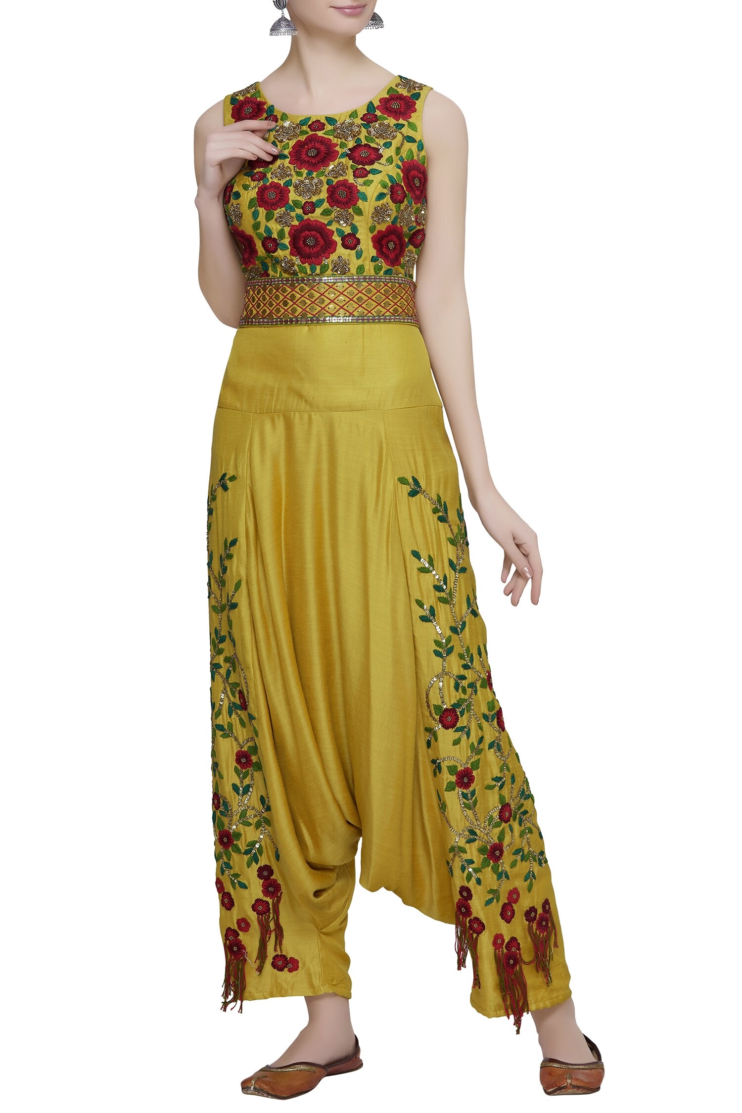 Buy Sonam Luthria Yellow Pant Fabric Embroidered Draped Jumpsuit Online