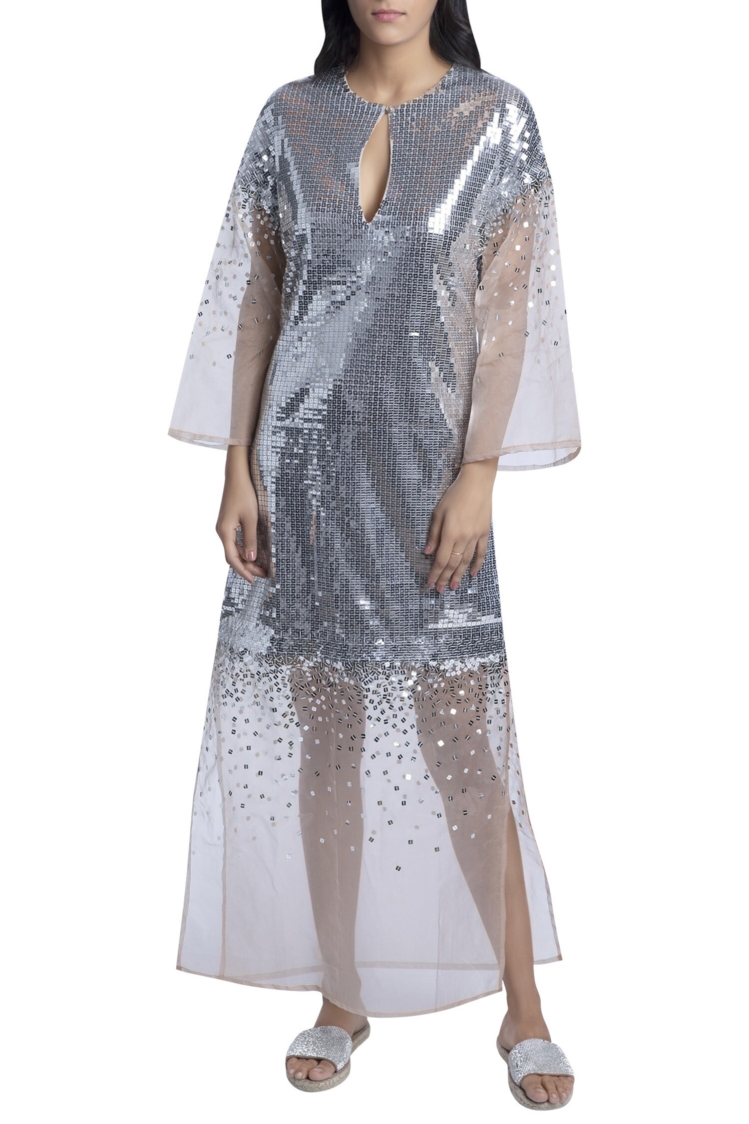 MxS Silver Embroidered Kaftan Dress