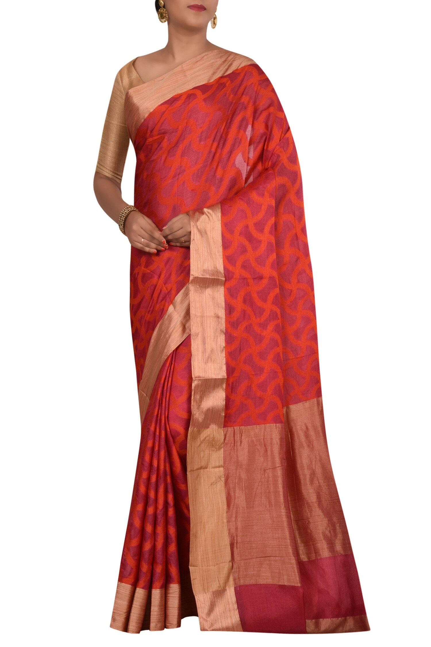 Samyukta Singhania Orange Pure Banarasi Tussar Silk Saree