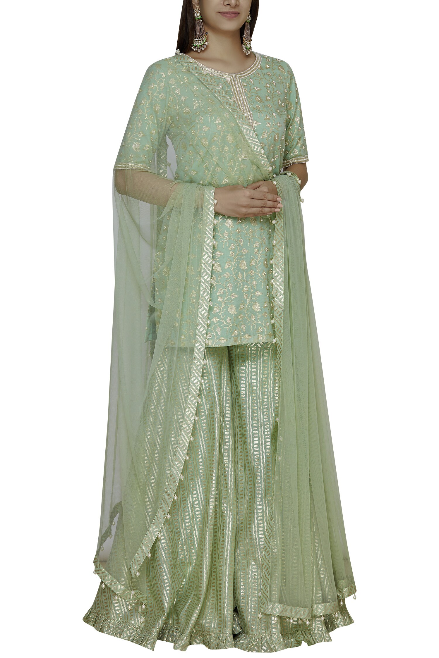 Kresha Lulla Green Chanderi Kurta Sharara Set