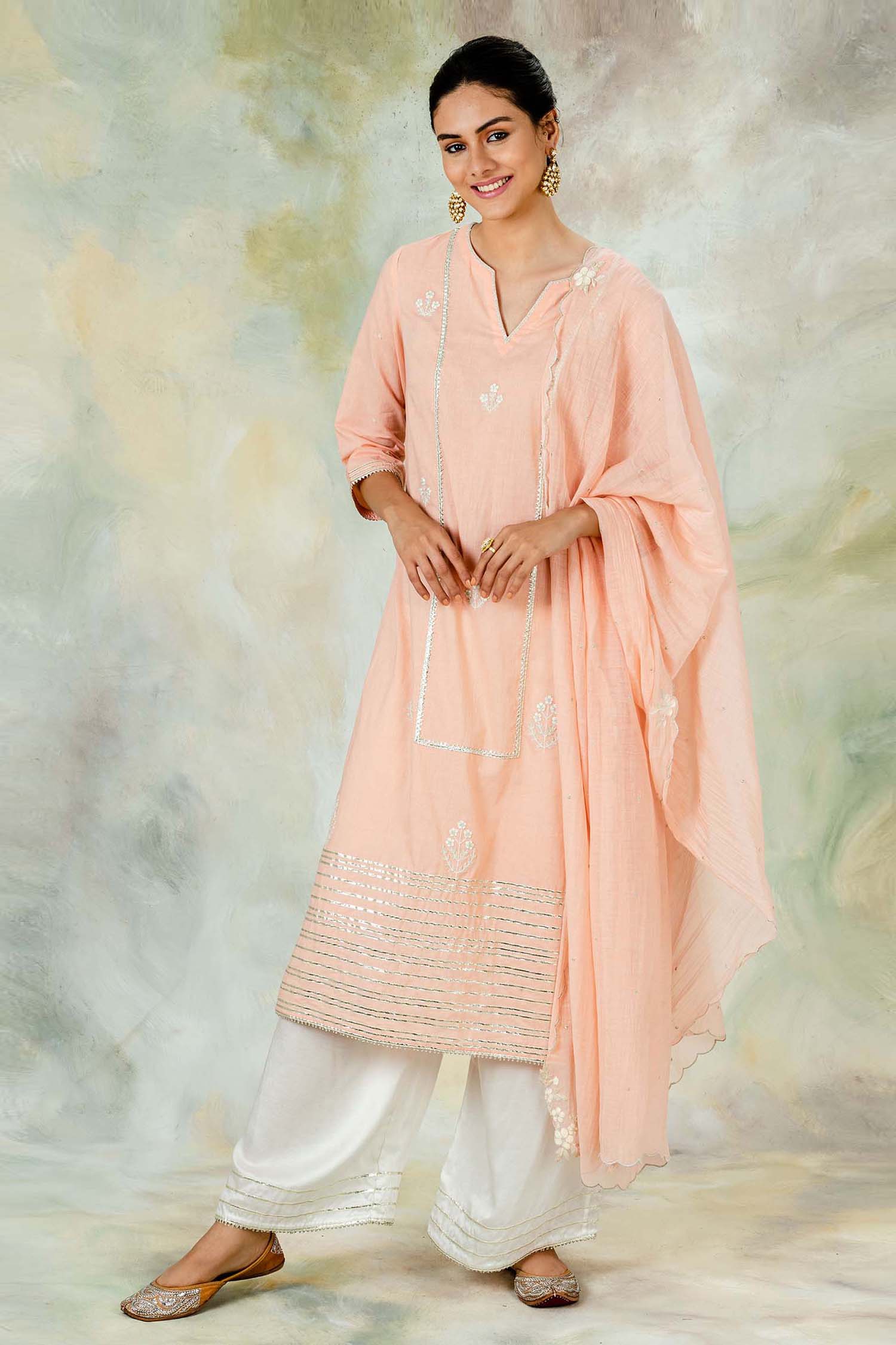 Mandira Wirk Off White Satin Embroidered Flared Pants
