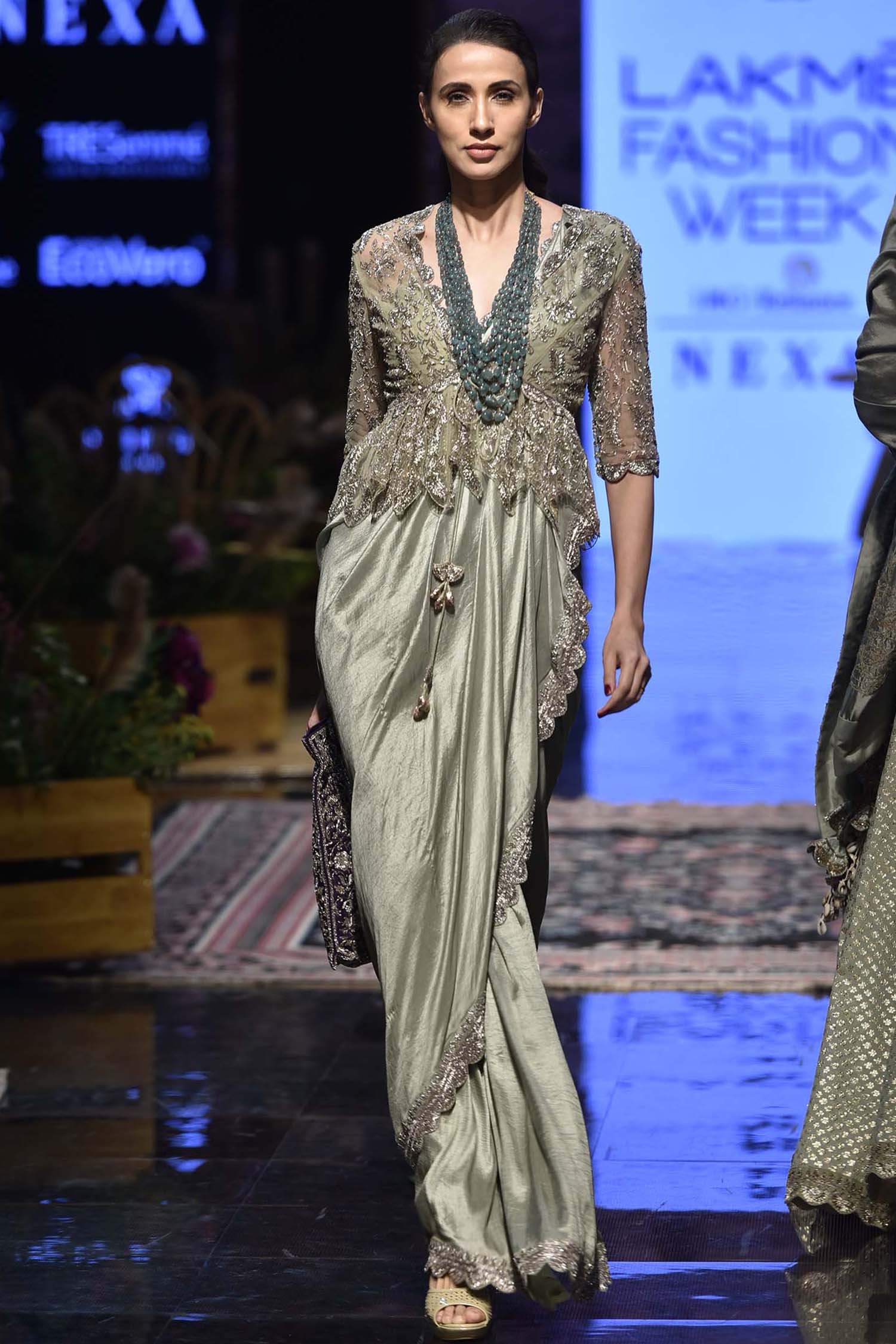 JAYANTI REDDY Green Embroidered Saree With Blouse
