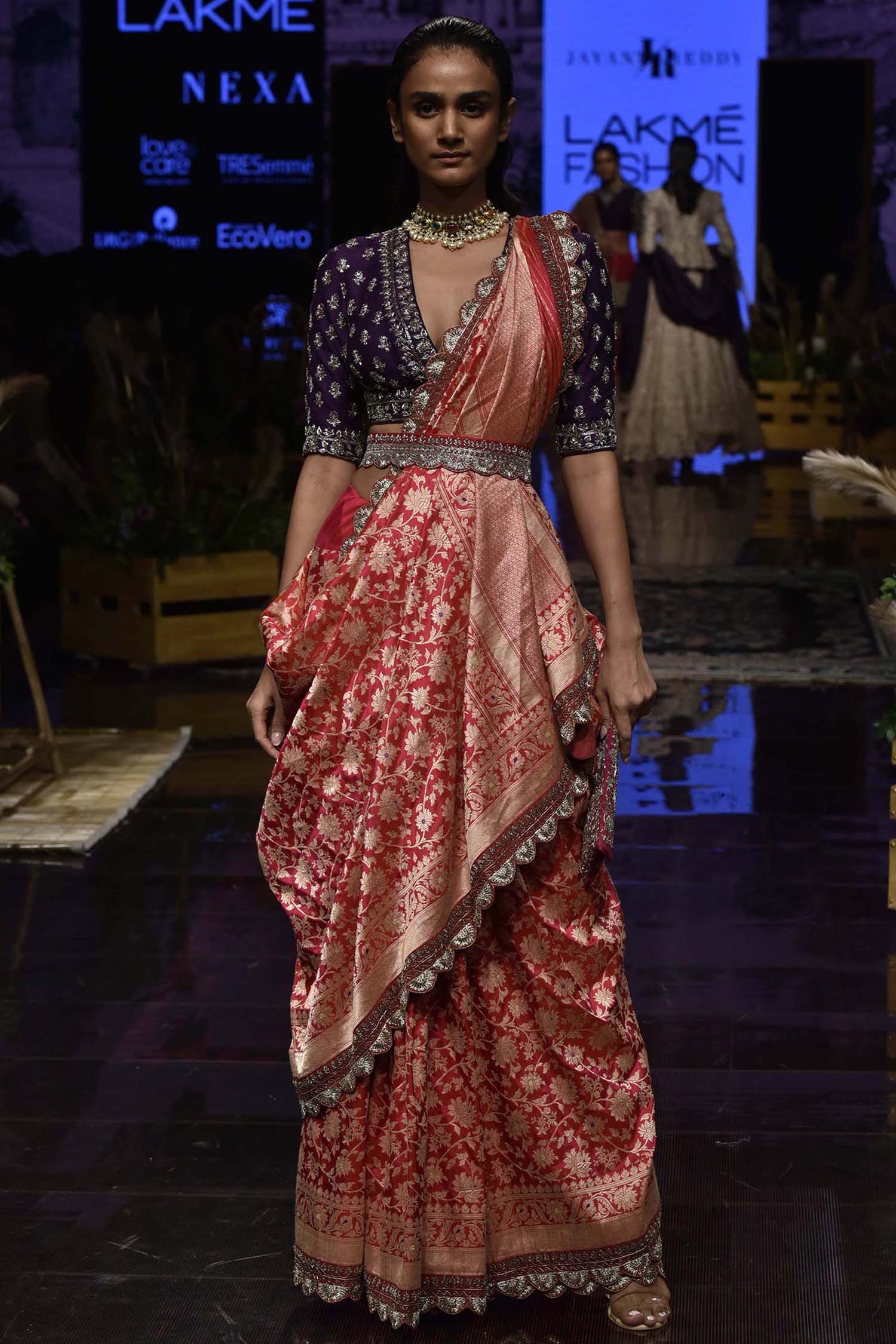 JAYANTI REDDY Pink Banarasi Silk Saree With Blouse