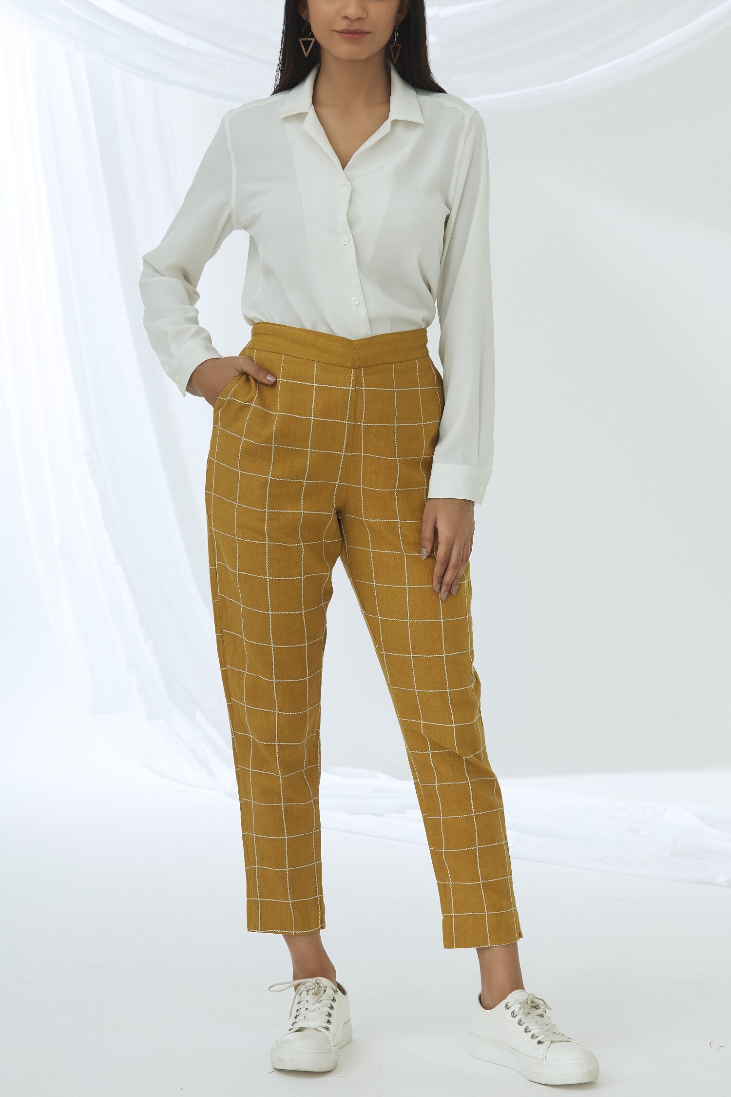 Buy Chambray & Co. Yellow Cotton Linen Pants Online Aza Fashions