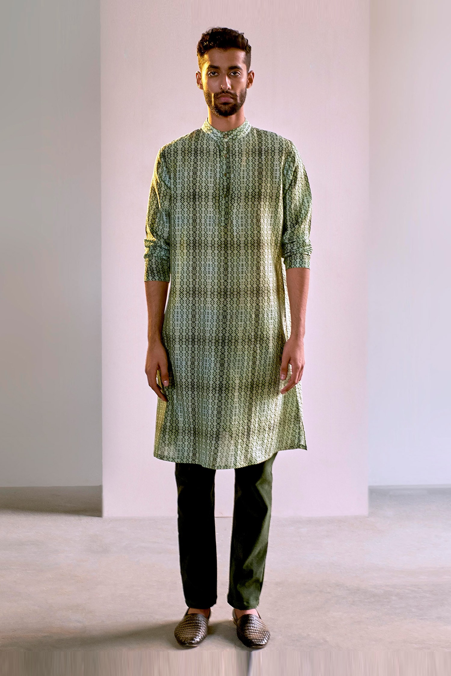 Buy Saksham Neharicka Green Cotton Silk Printed Kurta Online | Aza Fashions