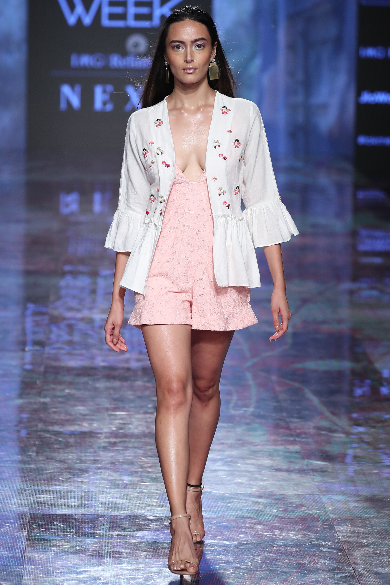 House of Kotwara White Cotton Linen Chikankari Peplum Jacket