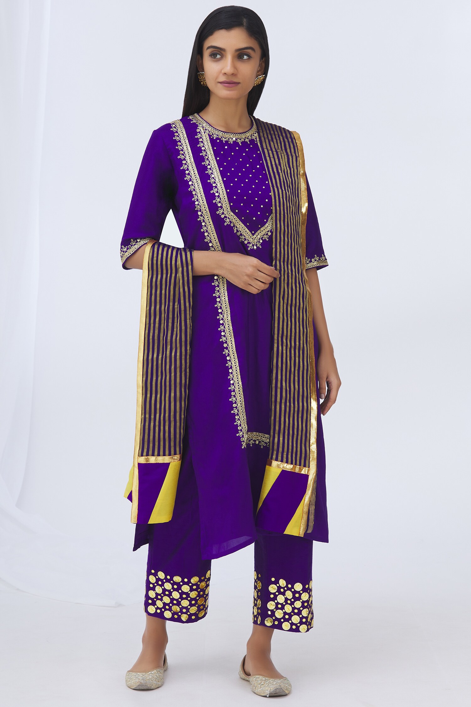 Buy Heli Shah Purple Silk Kurta Set Online | Aza Fashions