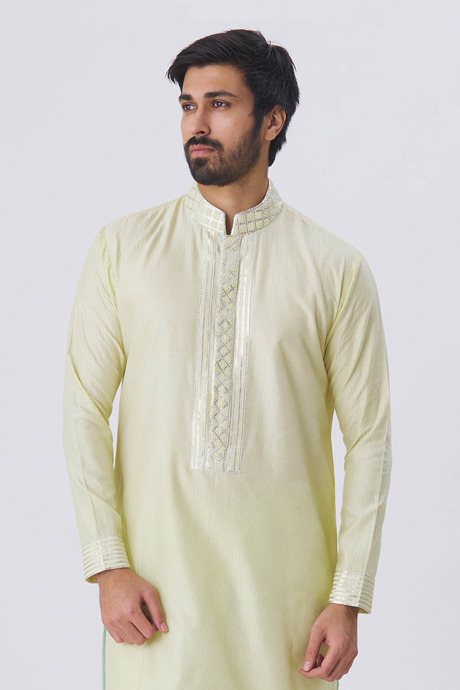 Kunal Anil Tanna Yellow Spun Silk Embellished Kurta And Pant Set