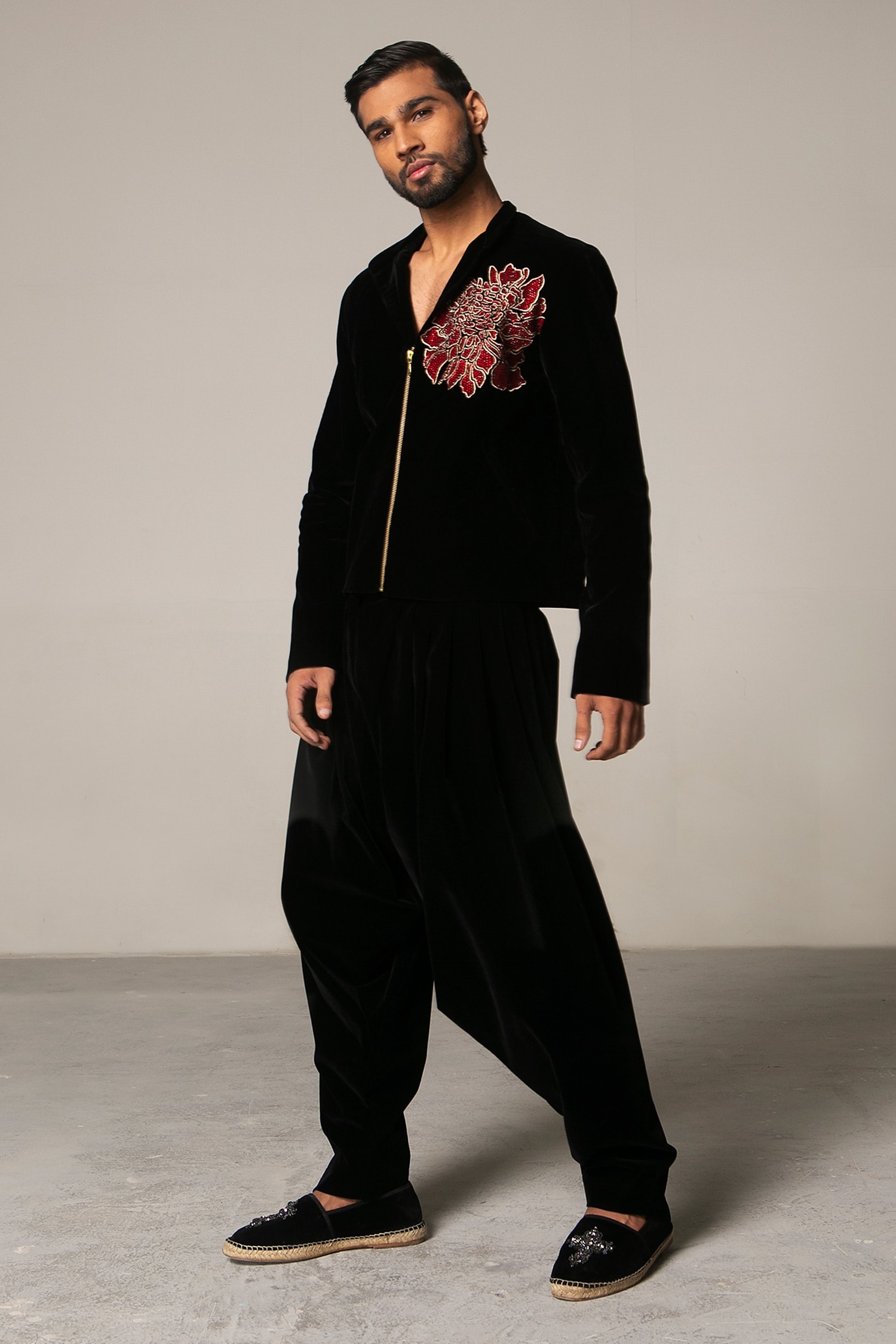 Buy Siddartha Tytler Black Velvet Patiala Pants Online | Aza Fashions