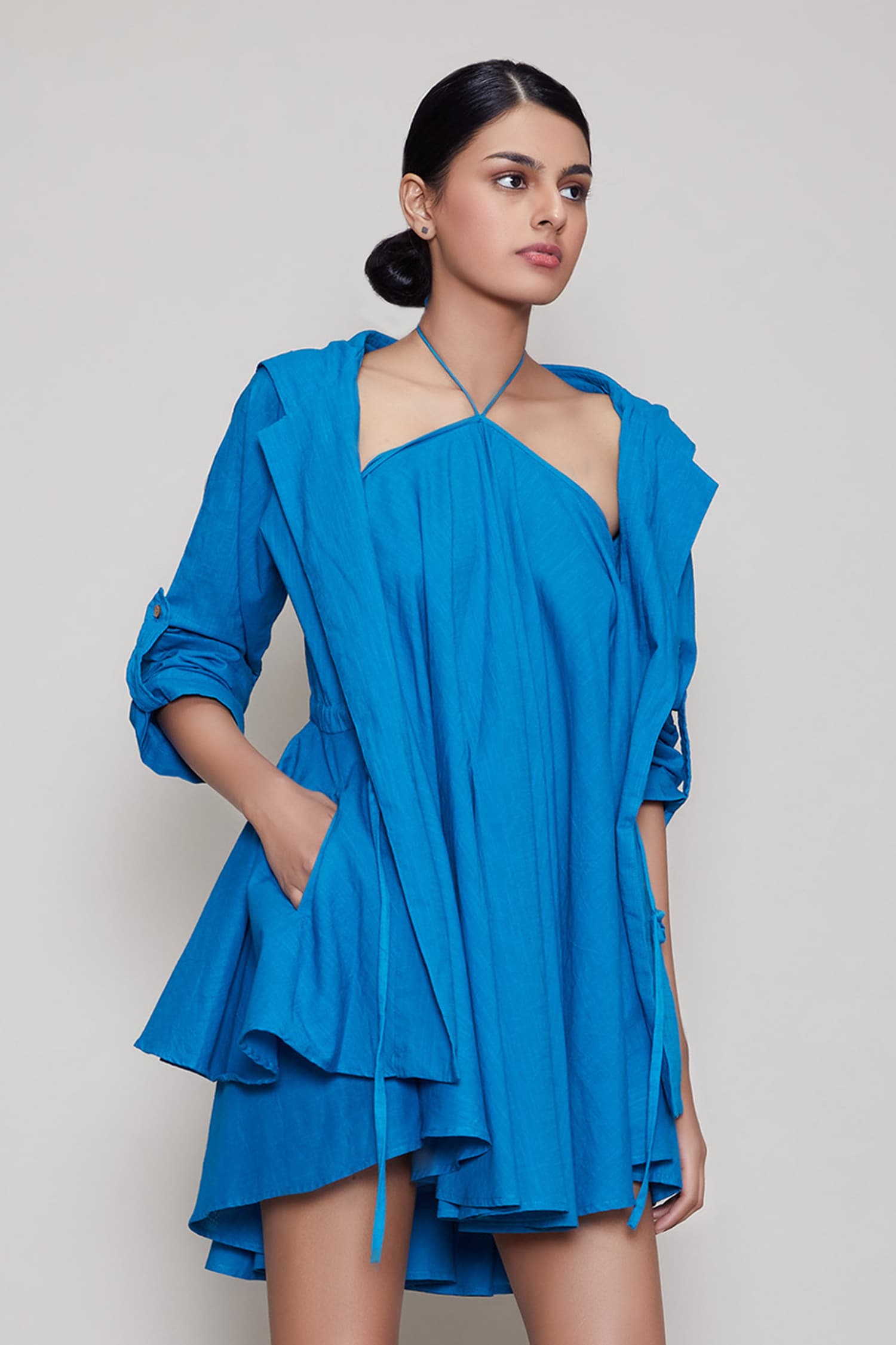 Buy Mati Blue Hooded Cotton Jacket Online | Aza Fashions