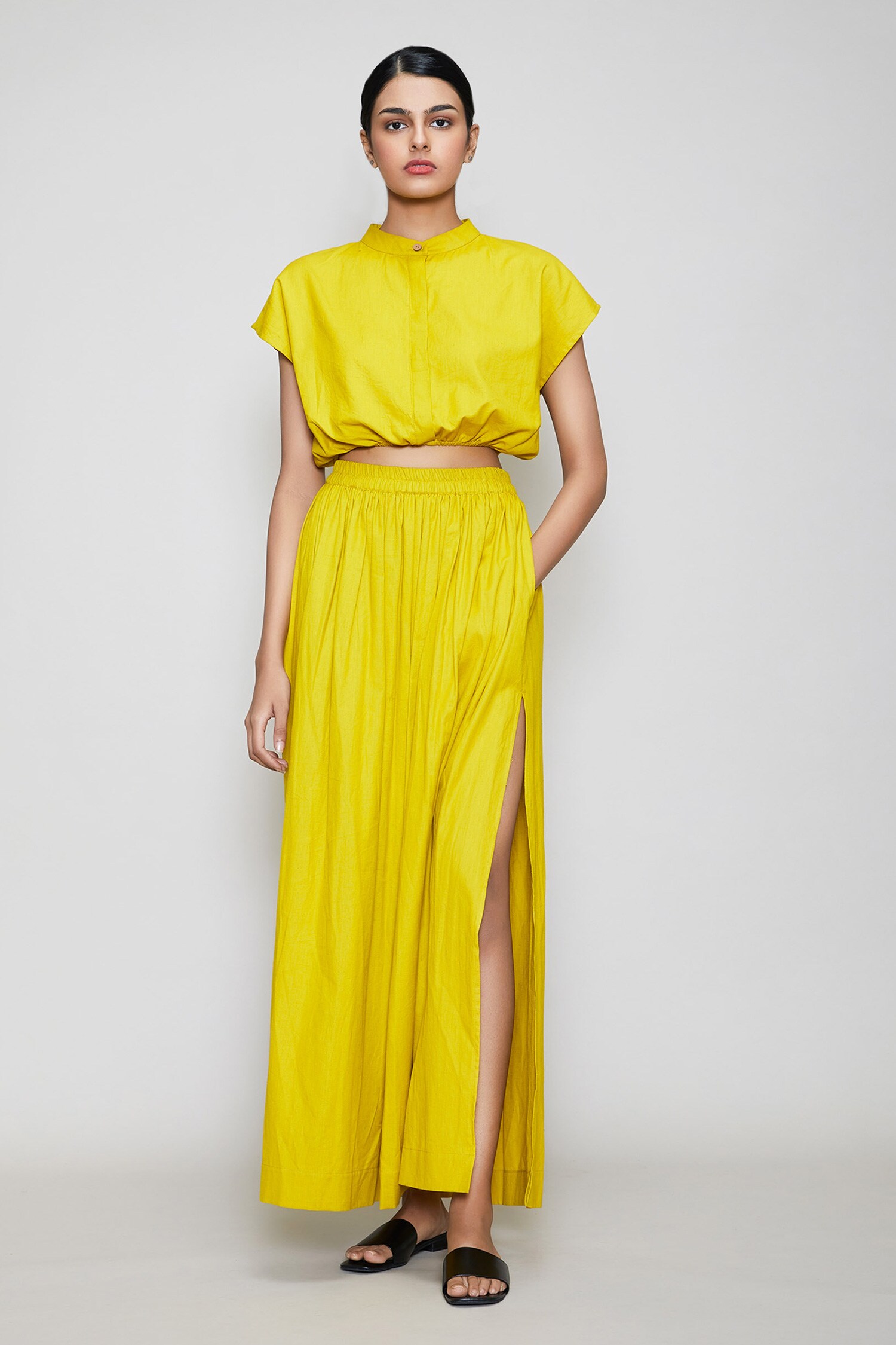 Buy Mati Yellow Cotton Crop Top And Skirt Online Aza Fashions