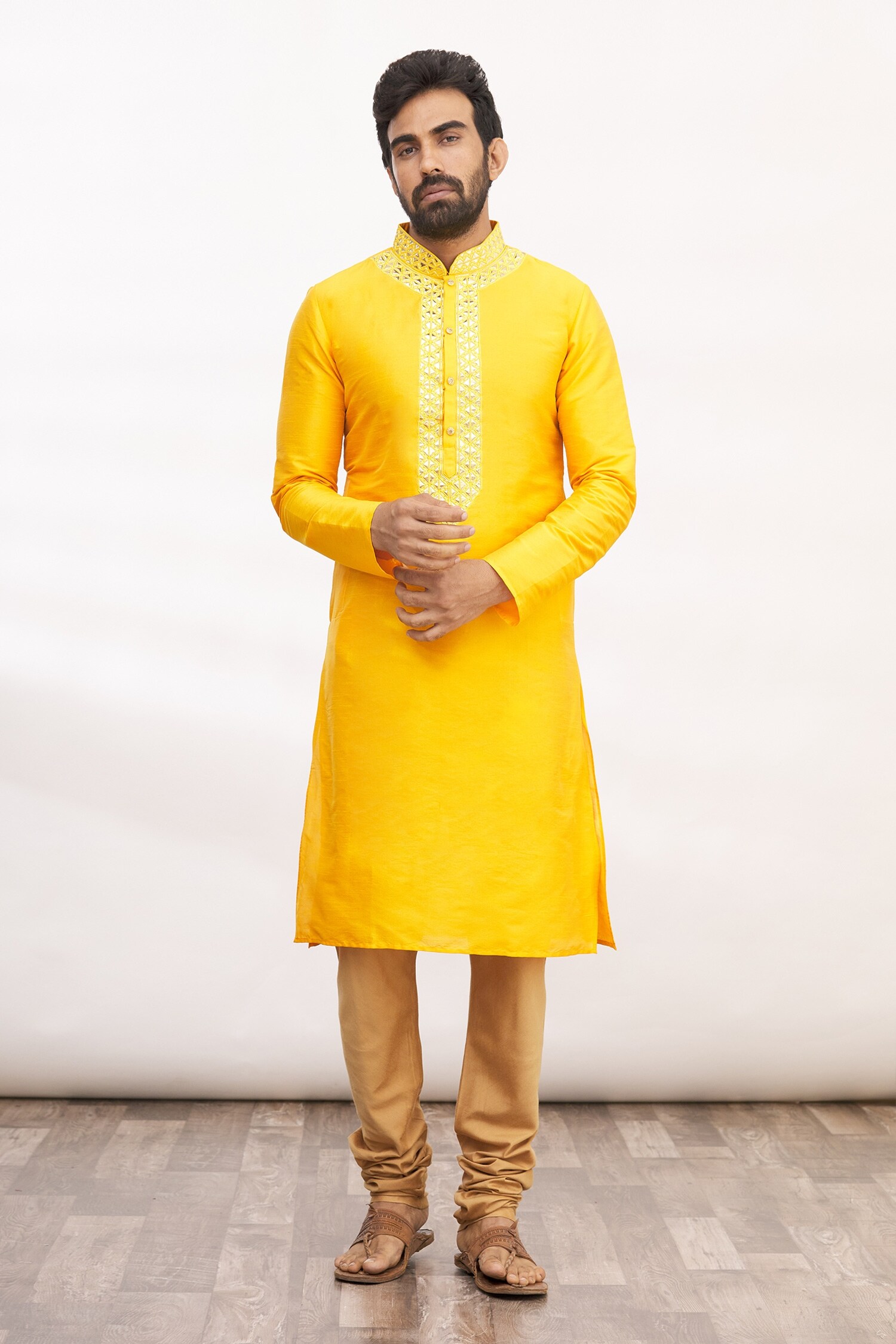 Buy Arihant Rai Sinha Yellow Silk Kurta Set Online Aza Fashions