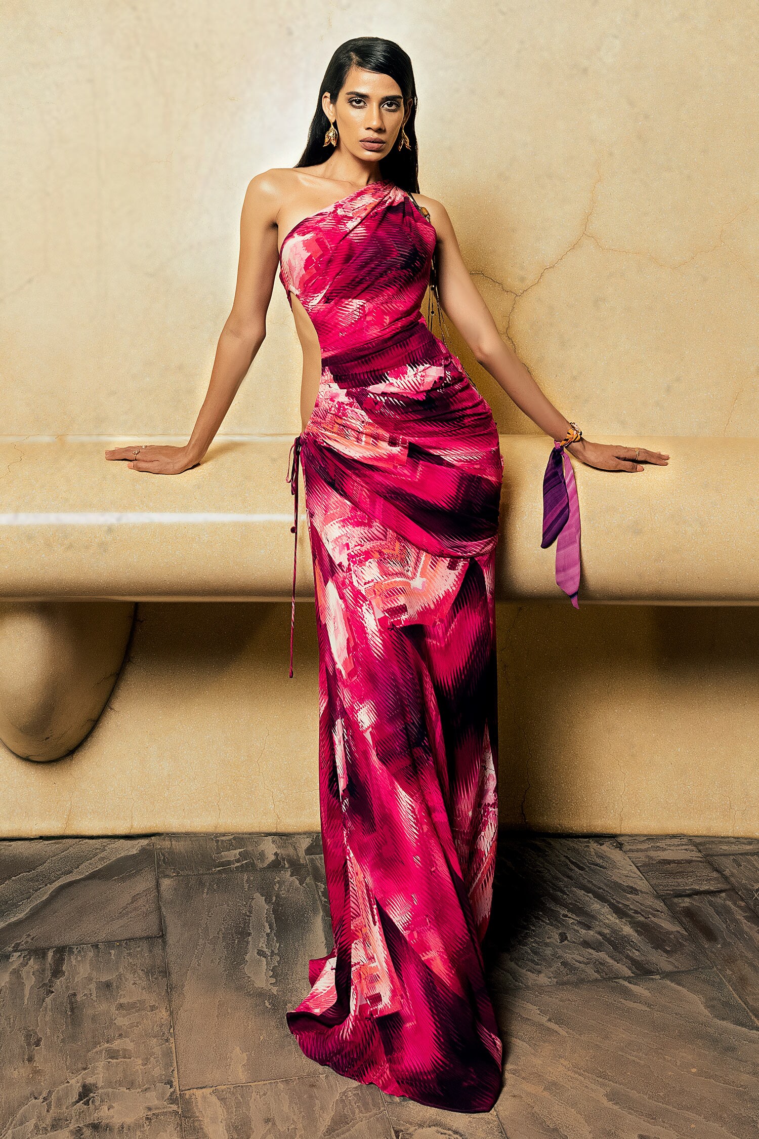 Nikita Mhaisalkar Purple Georgette Printed Cutout Gown
