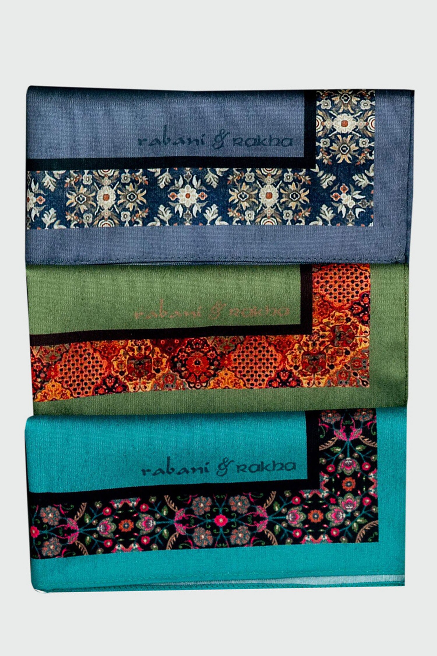 Rabani & Rakha Multi Color Printed Pocket Square Gift Box (Set of 3)