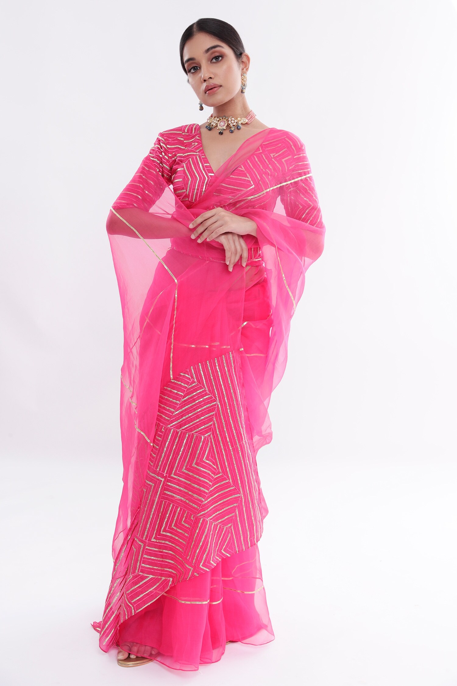Komal Shah Pink Organza Rani Chand Saree With Blouse