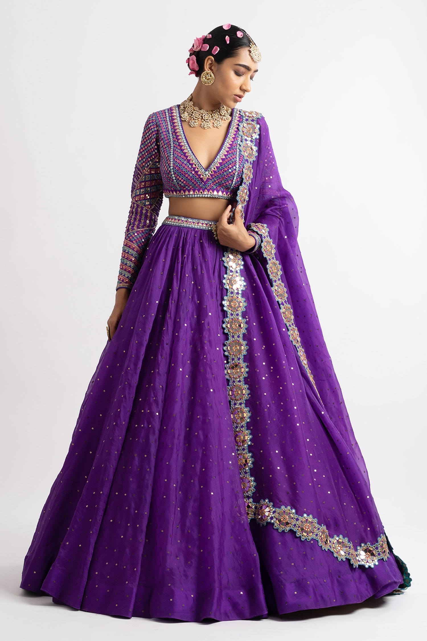 Buy Vvani by Vani Vats Purple Sequins Embroidered Lehenga Set Online ...